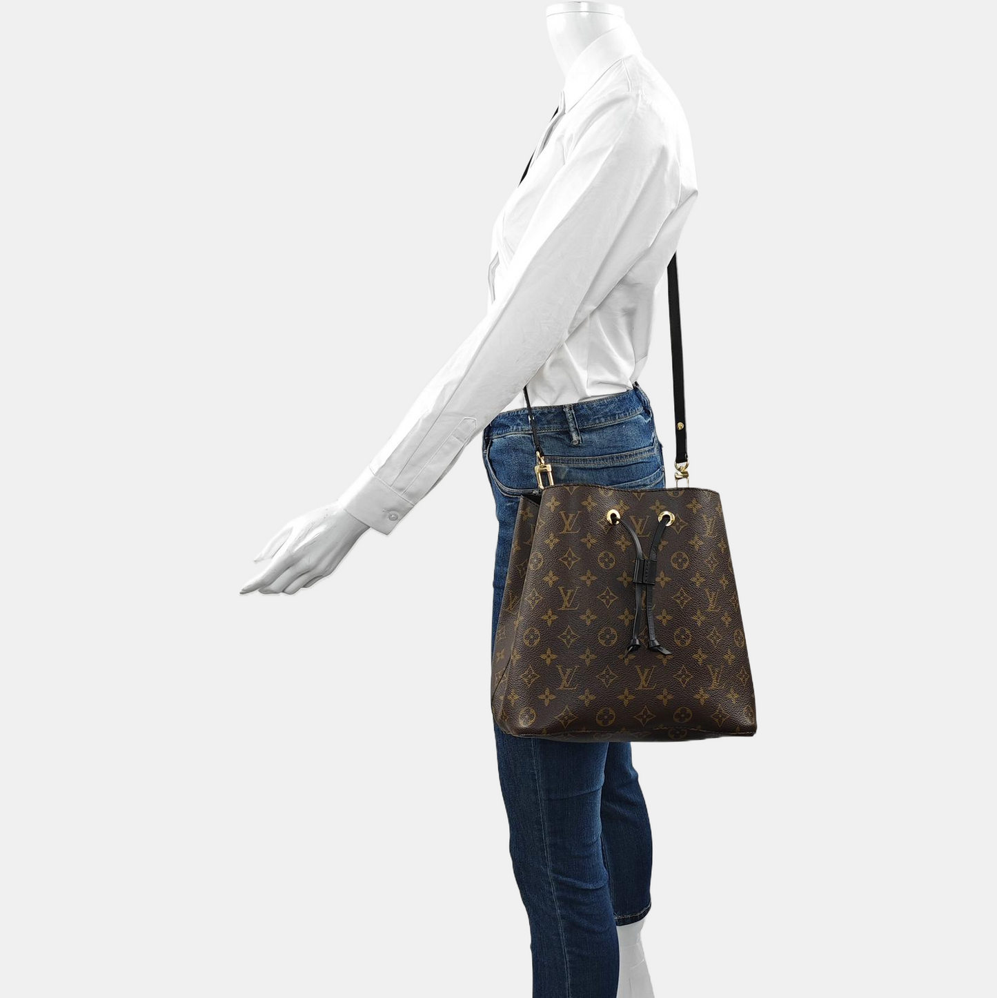 LOUIS VUITTON NÉONOÉ Medium Brown Coated Canvas Monogram Neverfull Shoulder Bag with Gold Hardware and Detachable Strap-(SKU)-964794729