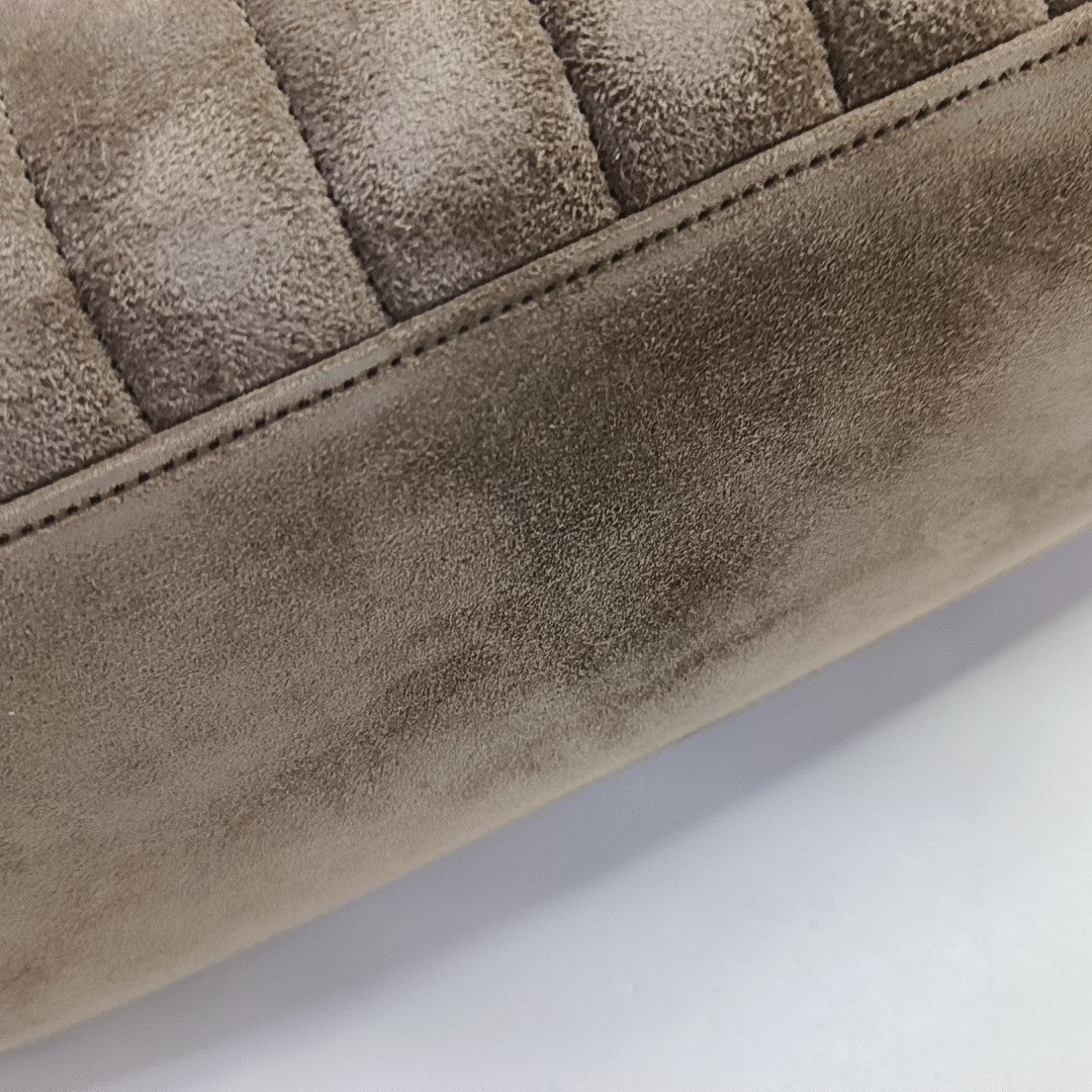 YSL LOULOU Medium Size Taupe Suede Quilted V-Stitch Shoulder Bag Crossbody Bag Golden Hardware-(SKU)-968011194