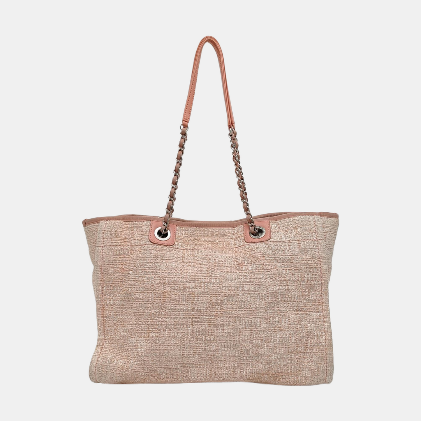 CHANEL DEAUVILLE Small Pink Canvas Shoulder Bag with Silver Hardware, 25 Clasps-(SKU)-969333382