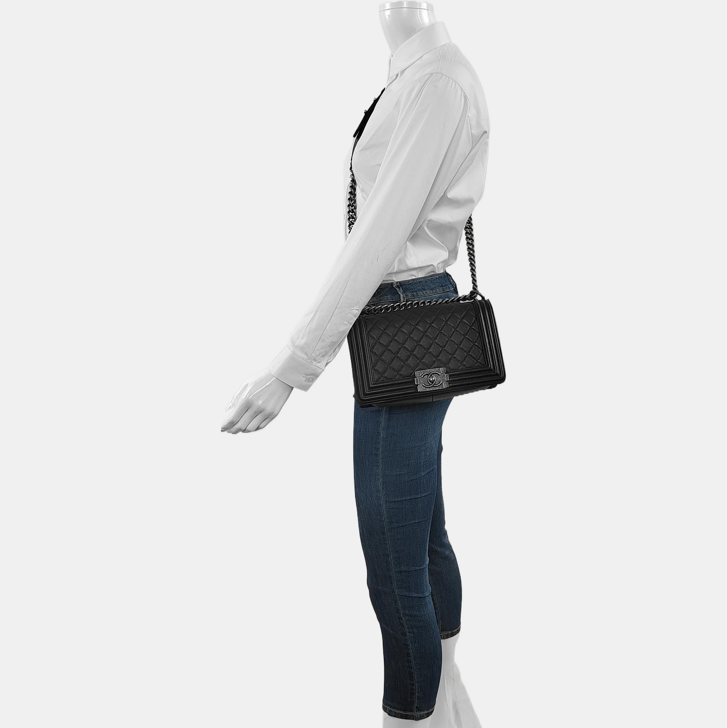 CHANEL BOY CHANEL Medium Black Lamb Calfskin Quilted Crossbody Bag Single Shoulder Bag Handbag Detachable Strap-(SKU)-968906623