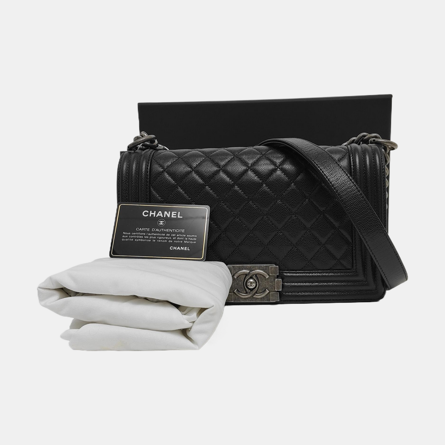 CHANEL BOY CHANEL Medium Black Lamb Calfskin Quilted Crossbody Bag Single Shoulder Bag Handbag Detachable Strap-(SKU)-968906623