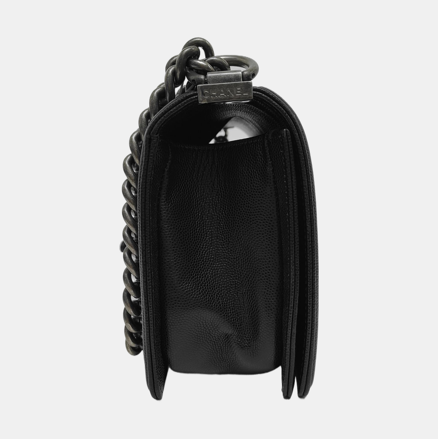 CHANEL BOY CHANEL Medium Black Lamb Calfskin Quilted Crossbody Bag Single Shoulder Bag Handbag Detachable Strap-(SKU)-968906623