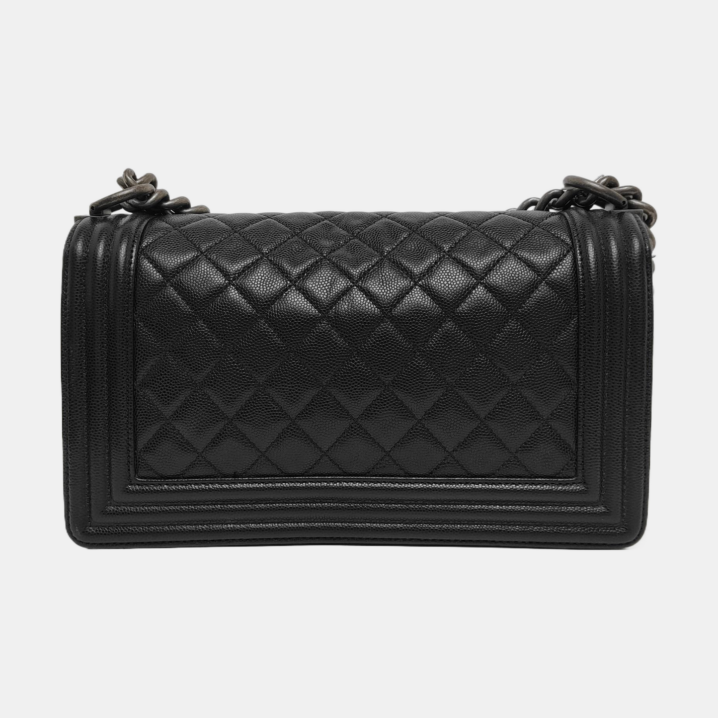 CHANEL BOY CHANEL Medium Black Lamb Calfskin Quilted Crossbody Bag Single Shoulder Bag Handbag Detachable Strap-(SKU)-968906623