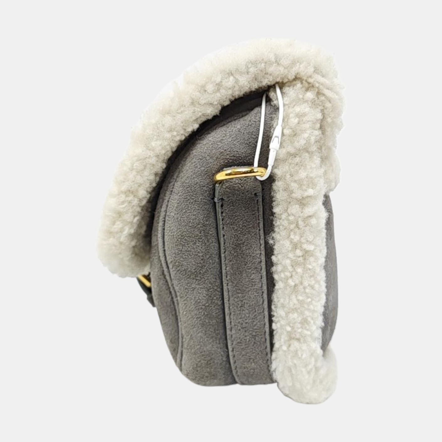 DIOR Bobby Medium Grey Wool Skin Saddle Bag Single Shoulder Bag Handbag Crossbody Bag Gold Hardware Removable Strap-(SKU)-969198094