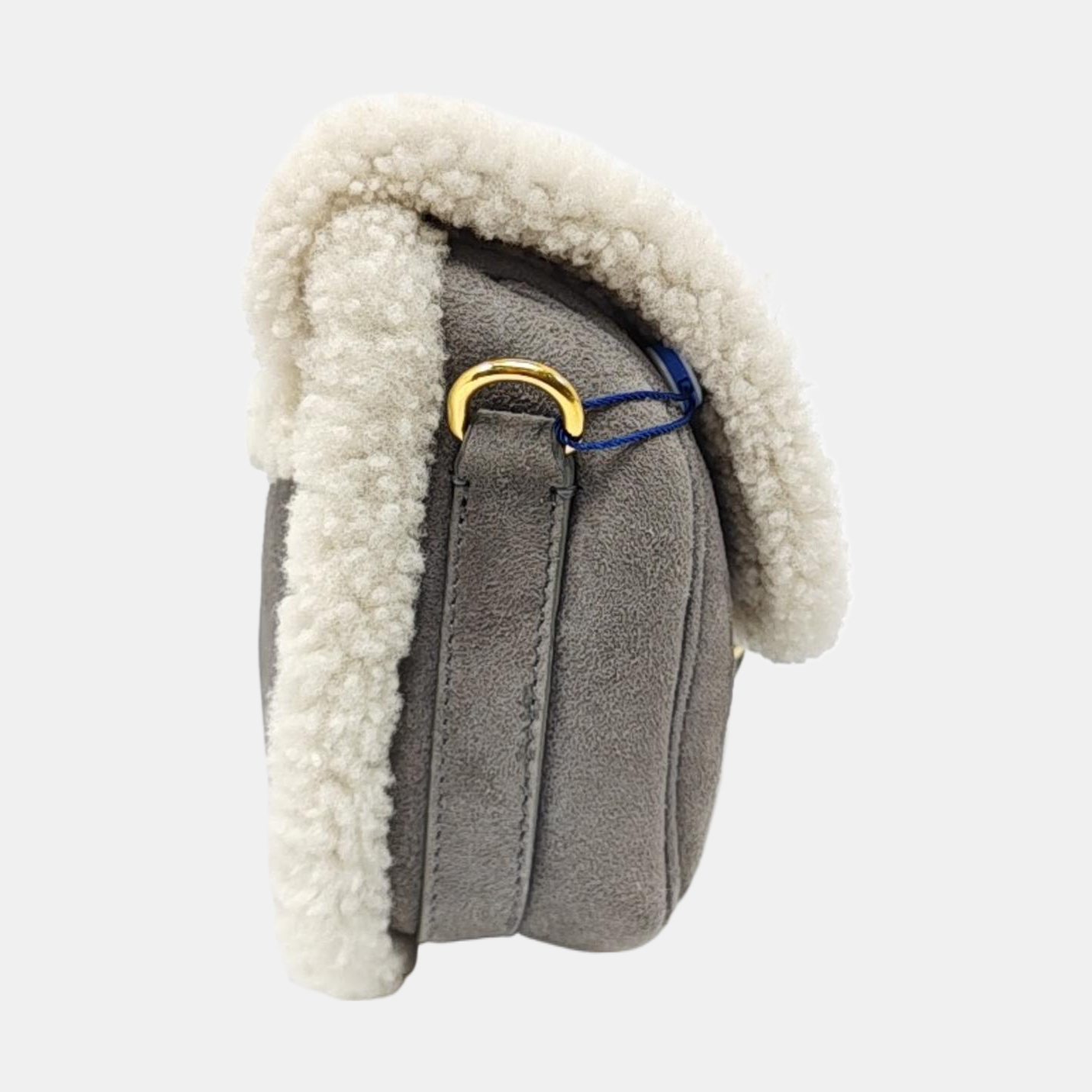 DIOR Bobby Medium Grey Wool Skin Saddle Bag Single Shoulder Bag Handbag Crossbody Bag Gold Hardware Removable Strap-(SKU)-969198094