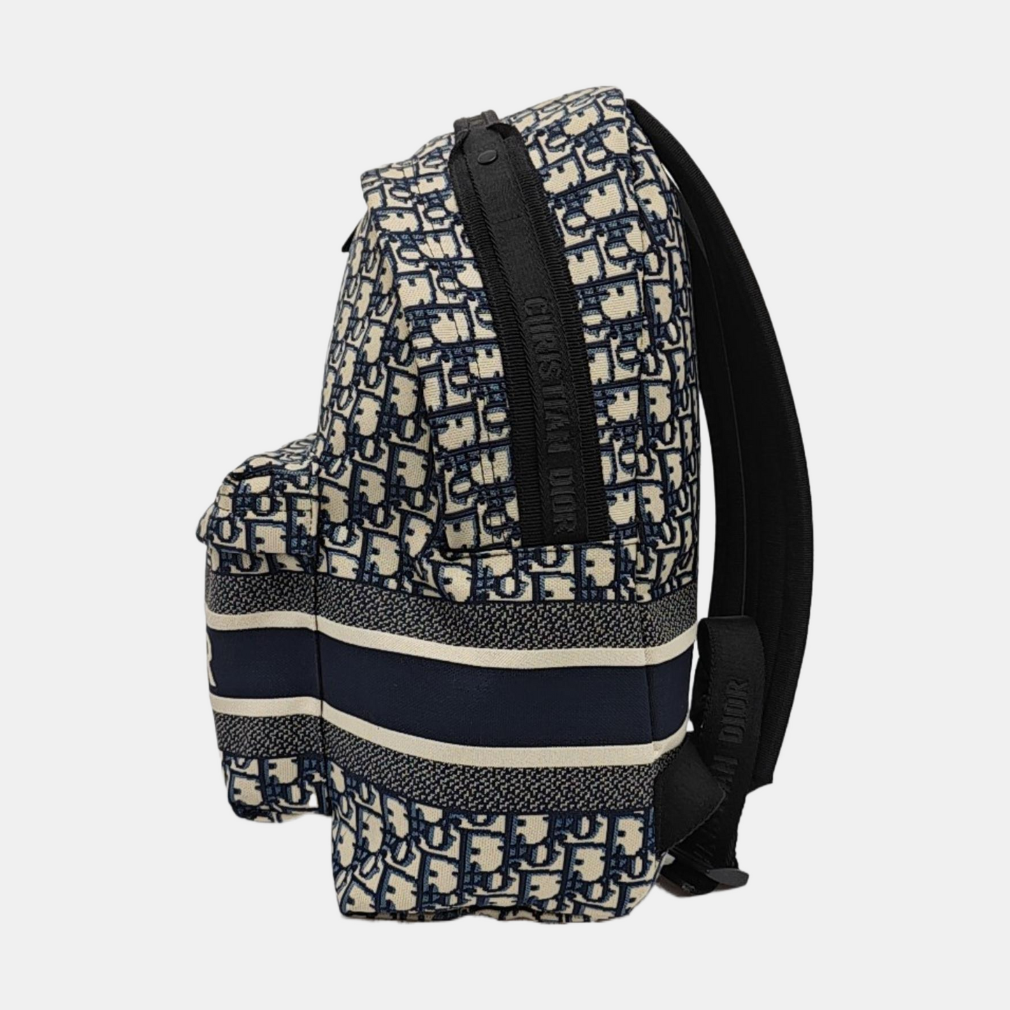 DIOR Diortravel Beige Canvas Monogrammed Jacquard Double Shoulder Bag Black Hardware-(SKU)-969030670