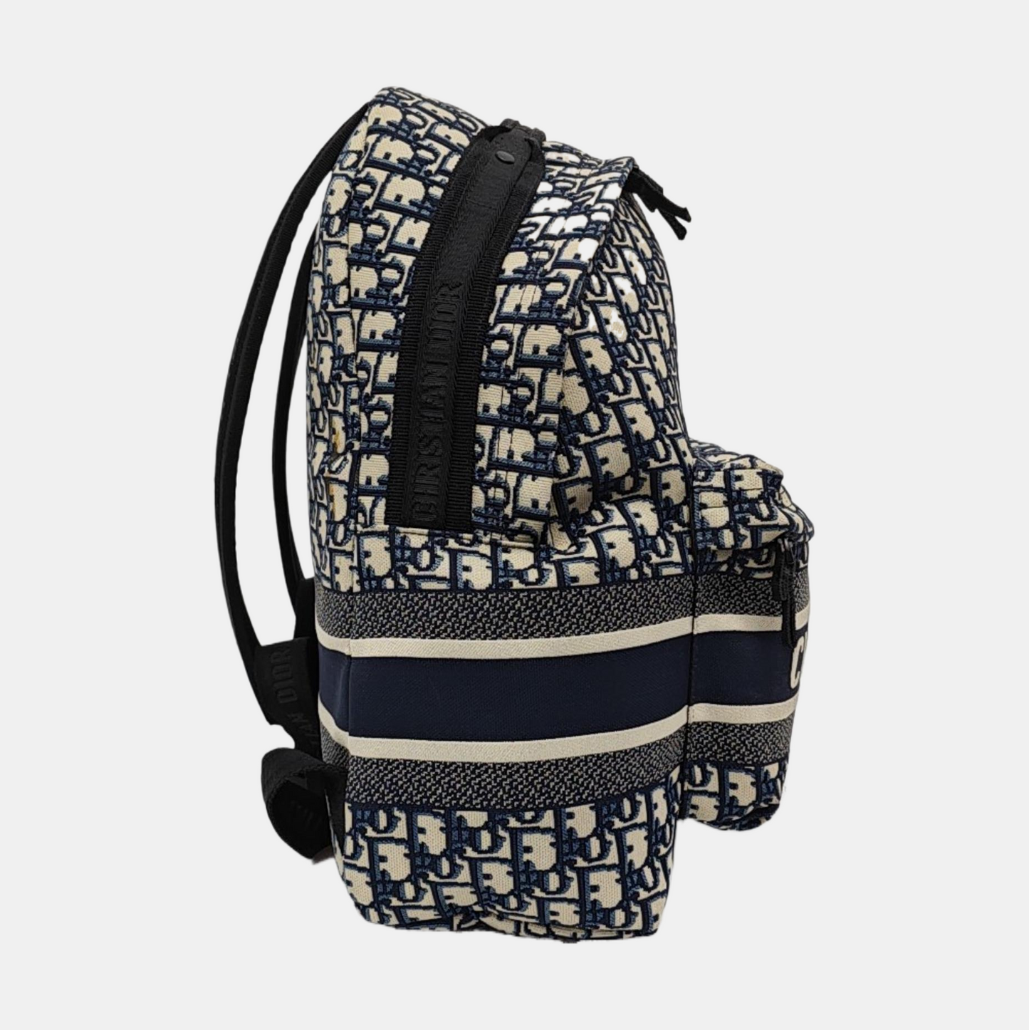 DIOR Diortravel Beige Canvas Monogrammed Jacquard Double Shoulder Bag Black Hardware-(SKU)-969030670