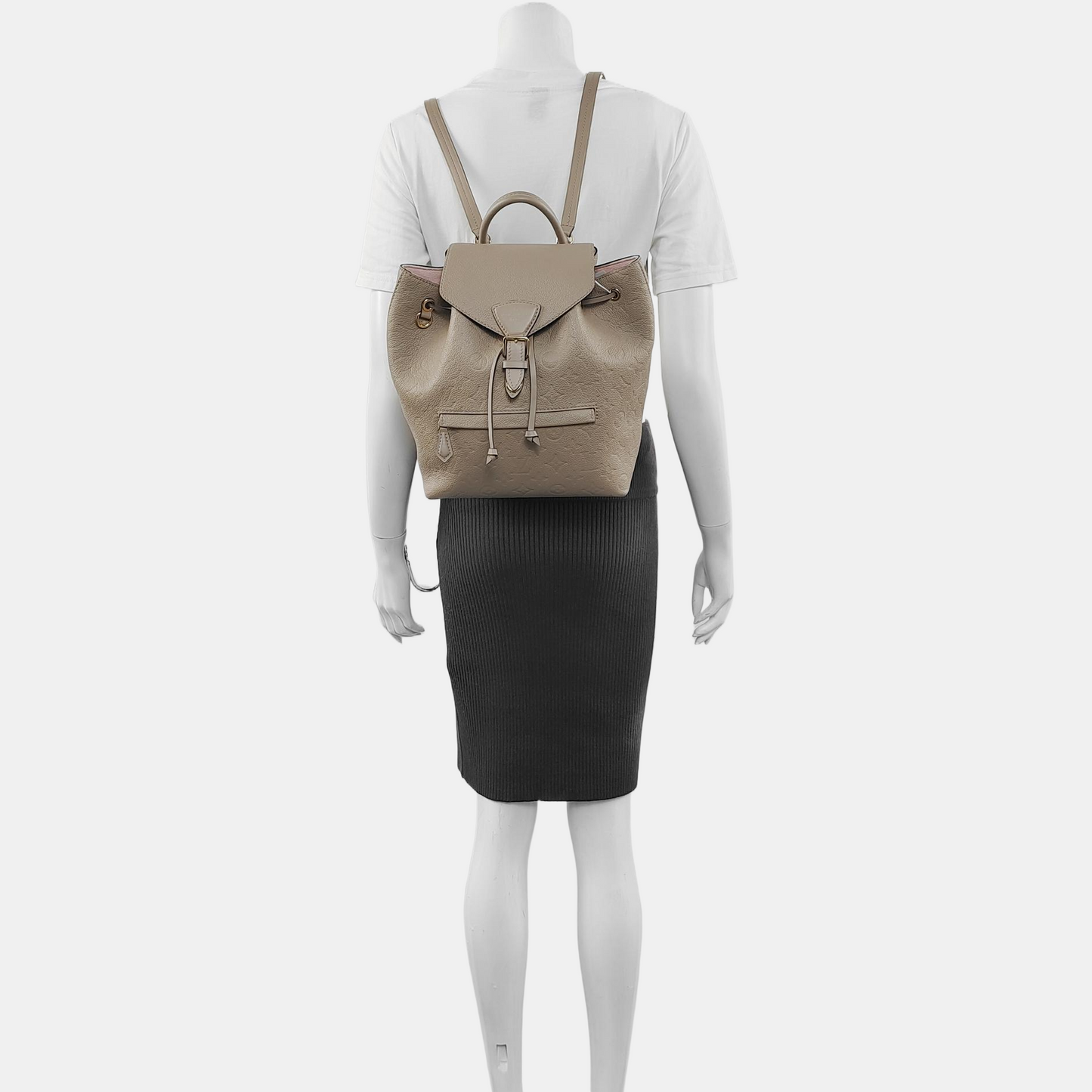 LOUIS VUITTON MONTSOURIS Grey Leather Monogram Embossed Backpack Tote Bag Golden Hardware-(SKU)-969217937