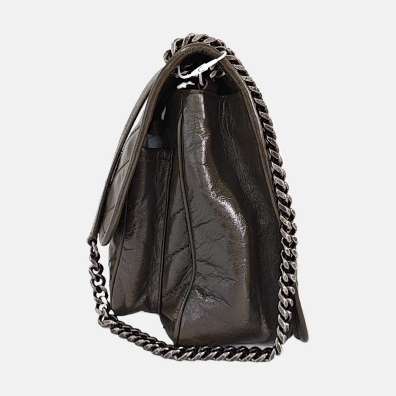 YSL NIKI Medium Grey Calfskin V-Shape Pleated Single Shoulder Bag and Crossbody with Silver Grey Hardware-(SKU)-969271602