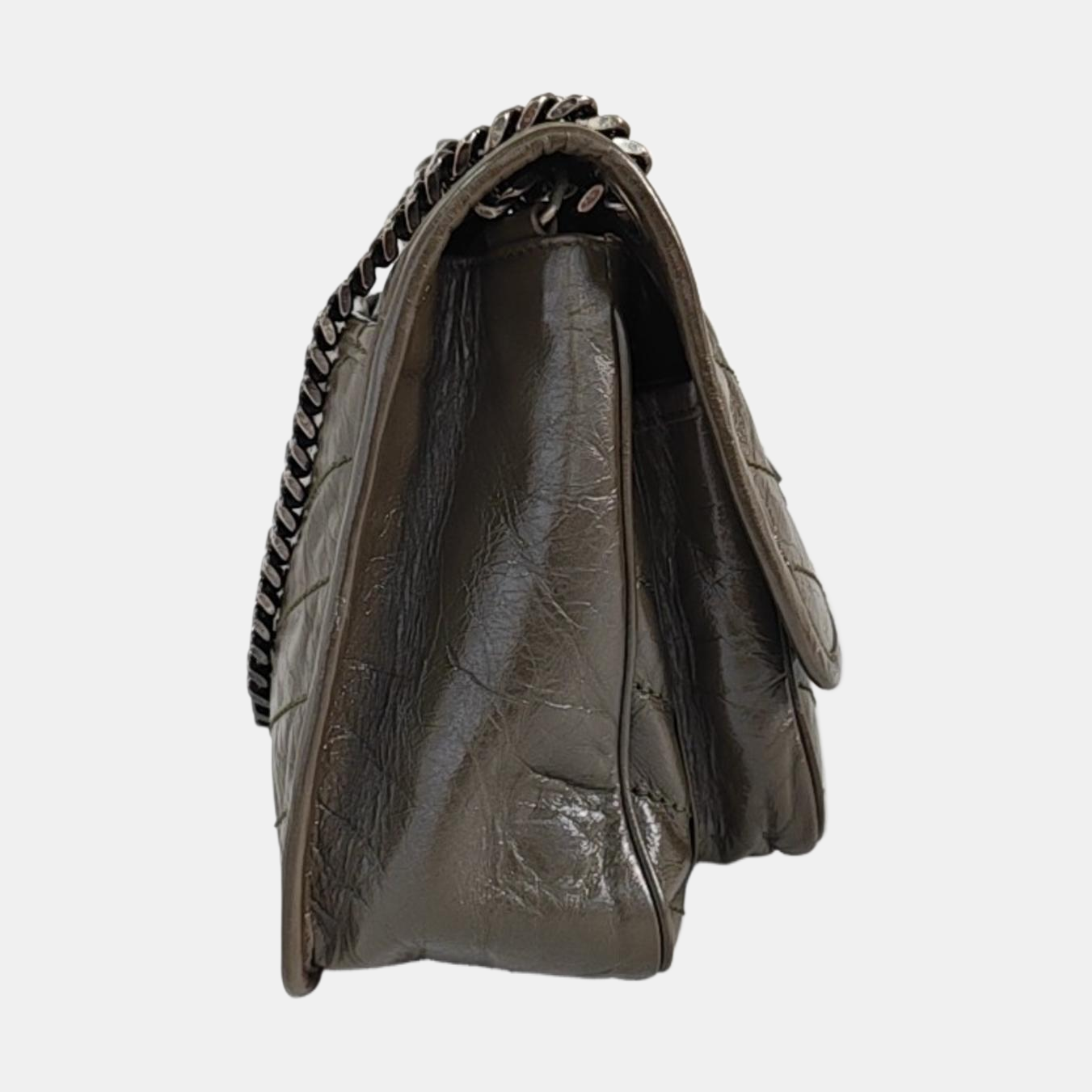 YSL NIKI Medium Grey Calfskin V-Shape Pleated Single Shoulder Bag and Crossbody with Silver Grey Hardware-(SKU)-969271602