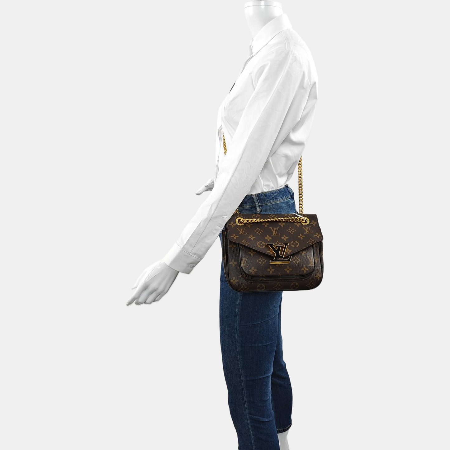 LOUIS VUITTON PASSY Brown Coated Canvas Monogram Crossbody Shoulder Bag with Gold Hardware-(SKU)-969470461