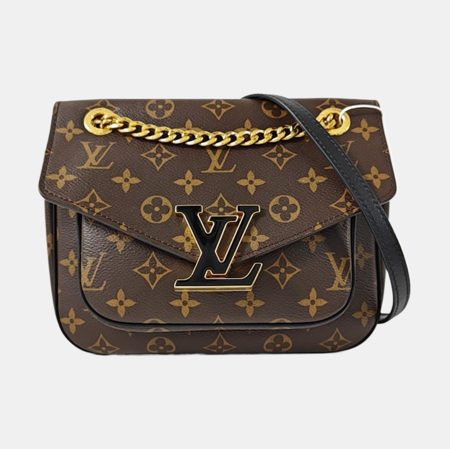 LOUIS VUITTON PASSY Brown Coated Canvas Monogram Crossbody Shoulder Bag with Gold Hardware-(SKU)-969470461