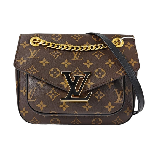 LOUIS VUITTON PASSY Brown Coated Canvas Monogram Crossbody Shoulder Bag with Gold Hardware-(SKU)-969470461