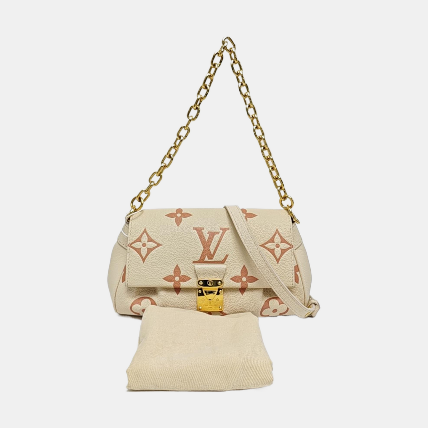 LOUIS VUITTON FAVORITE Beige Leather Monogram Embossed Shoulder Bag, Crossbody Bag with Golden Hardware and 2 Removable Straps-(SKU)-969324428