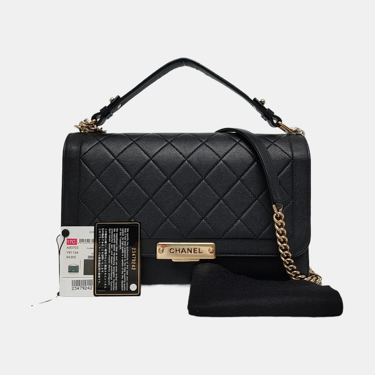 CHANEL LABEL CLICK Black Calfskin Shoulder Bag Golden Hardware 23 Clasp-(SKU)-969413962