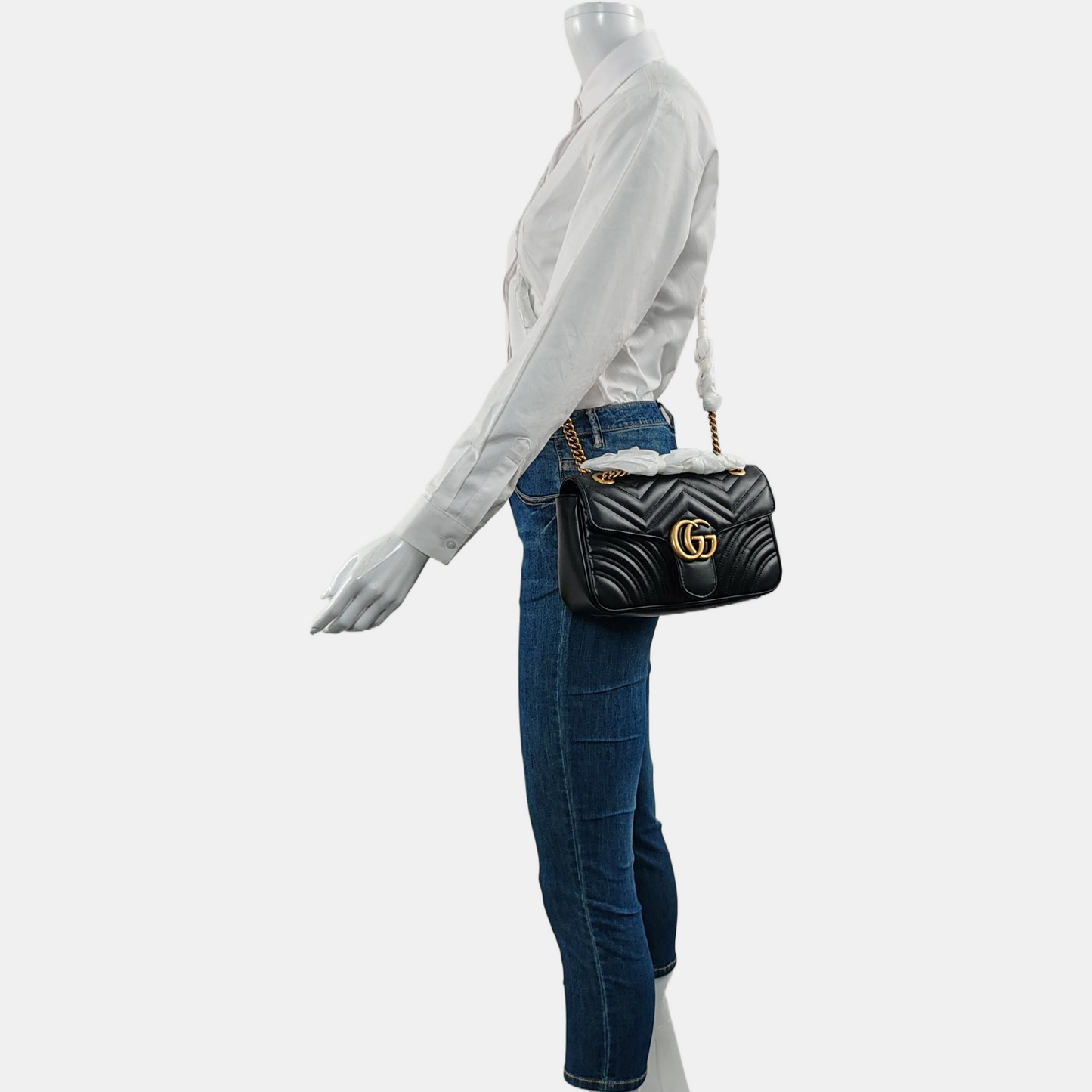 GUCCI GG Marmont Small Black Leather Quilted Wave Shoulder Bag Tote Crossbody with Detachable Strap-(SKU)-969320684