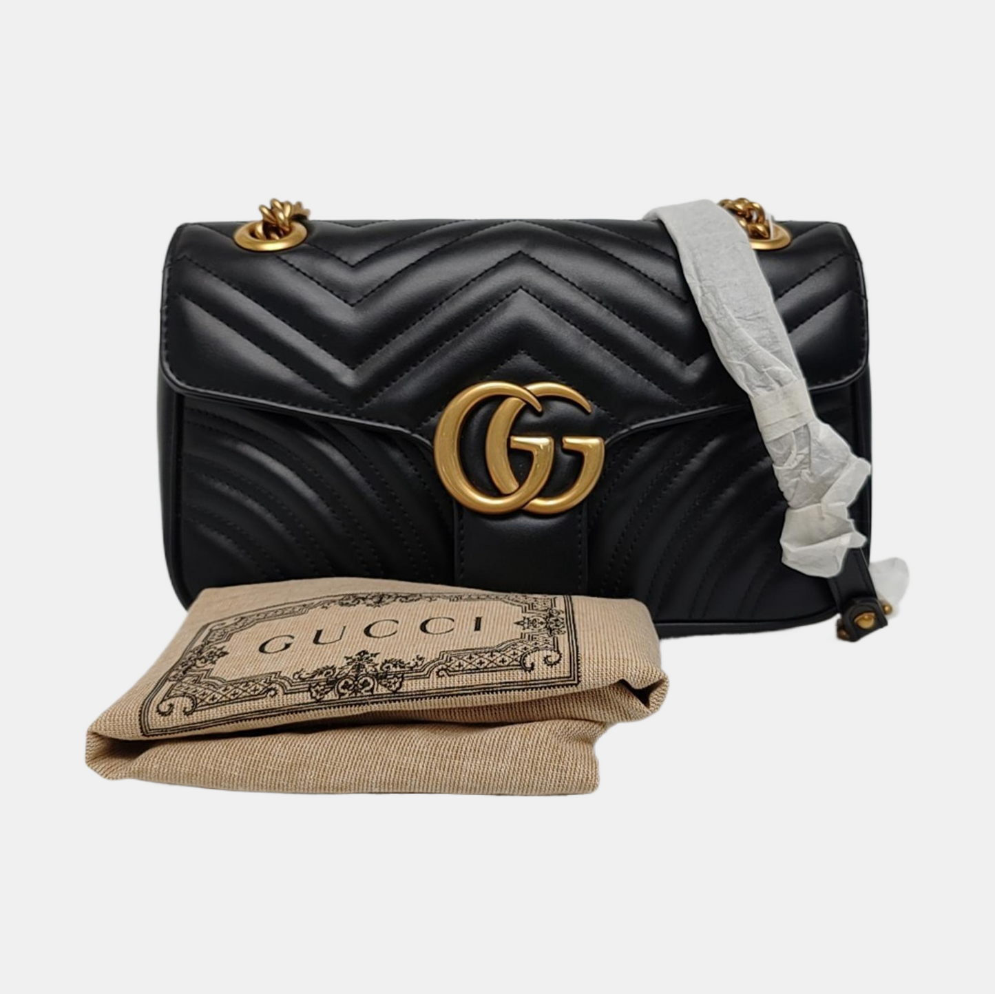 GUCCI GG Marmont Small Black Leather Quilted Wave Shoulder Bag Tote Crossbody with Detachable Strap-(SKU)-969320684