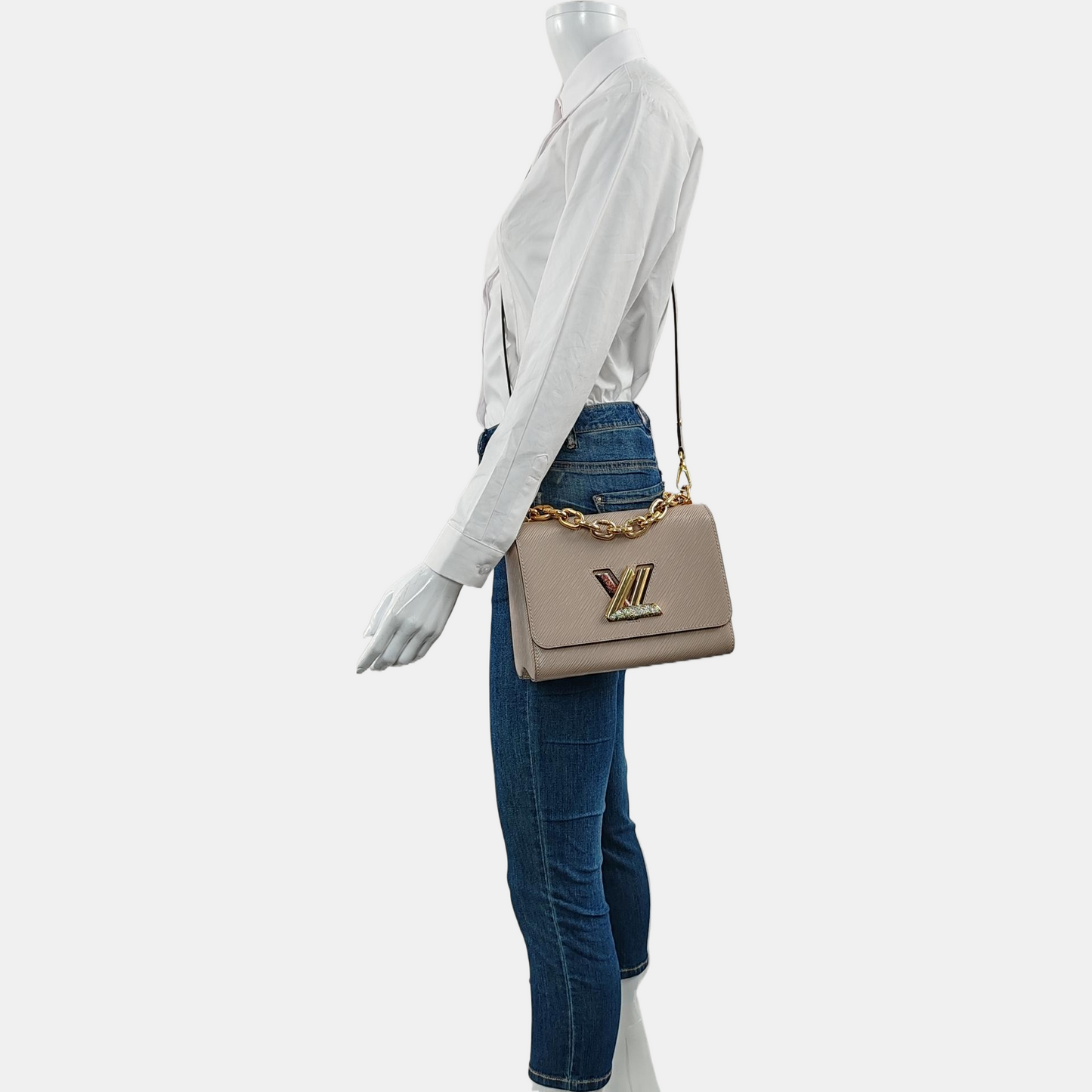 LOUIS VUITTON TWIST Medium Khaki EPI Calfskin Water Ripple Single Shoulder Bag Handbag Crossbody Bag Detachable Strap-(SKU)-969538315
