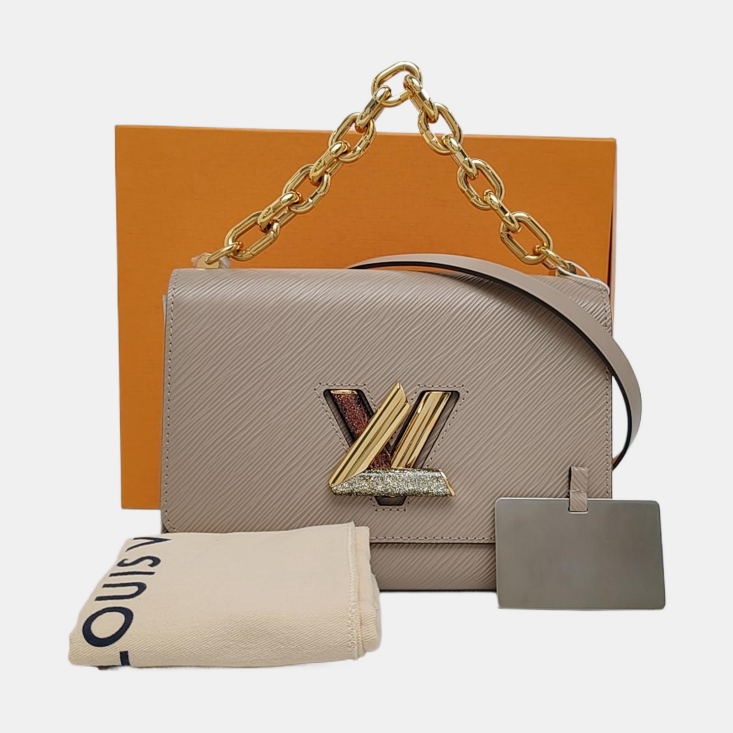 LOUIS VUITTON TWIST Medium Khaki EPI Calfskin Water Ripple Single Shoulder Bag Handbag Crossbody Bag Detachable Strap-(SKU)-969538315