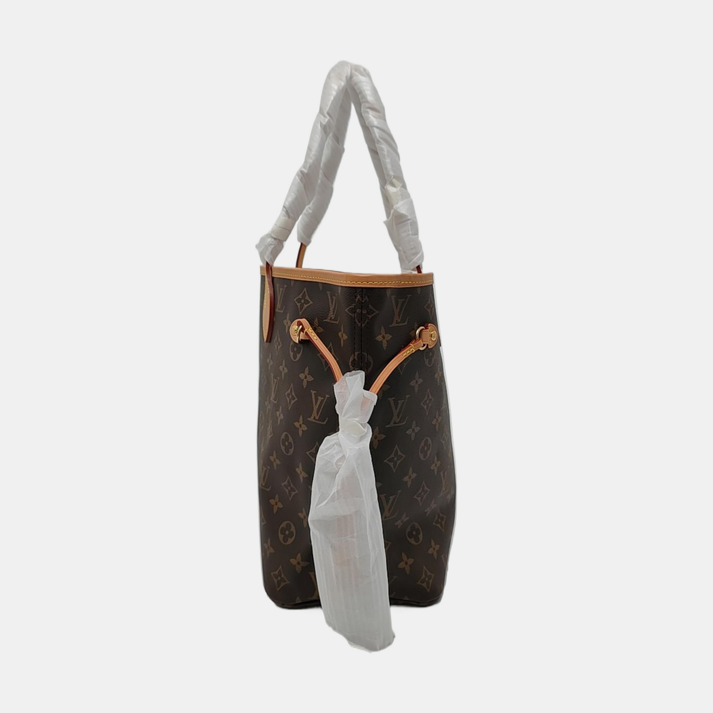 LOUIS VUITTON NEVERFULL Medium Size Brown Coated Canvas Monogram Shopping Bag Shoulder Bag Handbag with Complete Accessories Gold Hardware-(SKU)-956798304