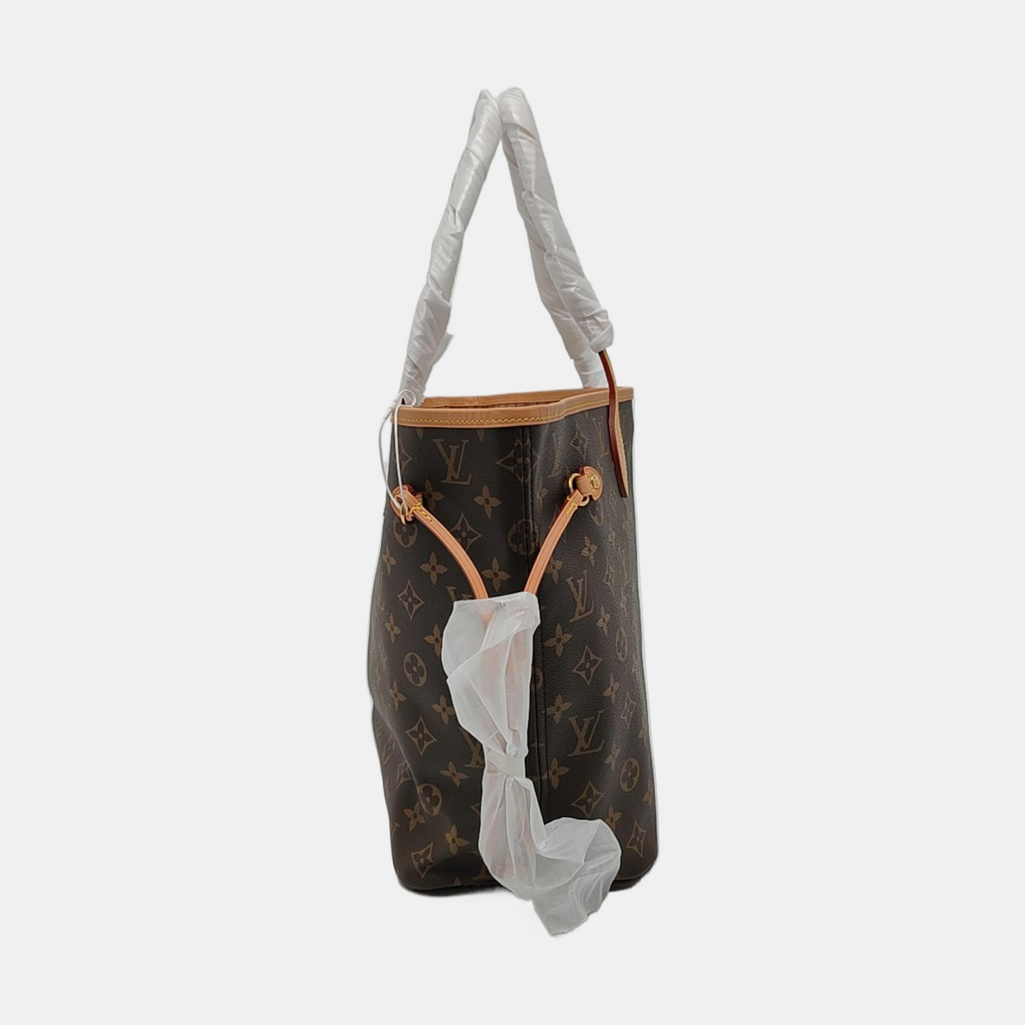 LOUIS VUITTON NEVERFULL Medium Size Brown Coated Canvas Monogram Shopping Bag Shoulder Bag Handbag with Complete Accessories Gold Hardware-(SKU)-956798304