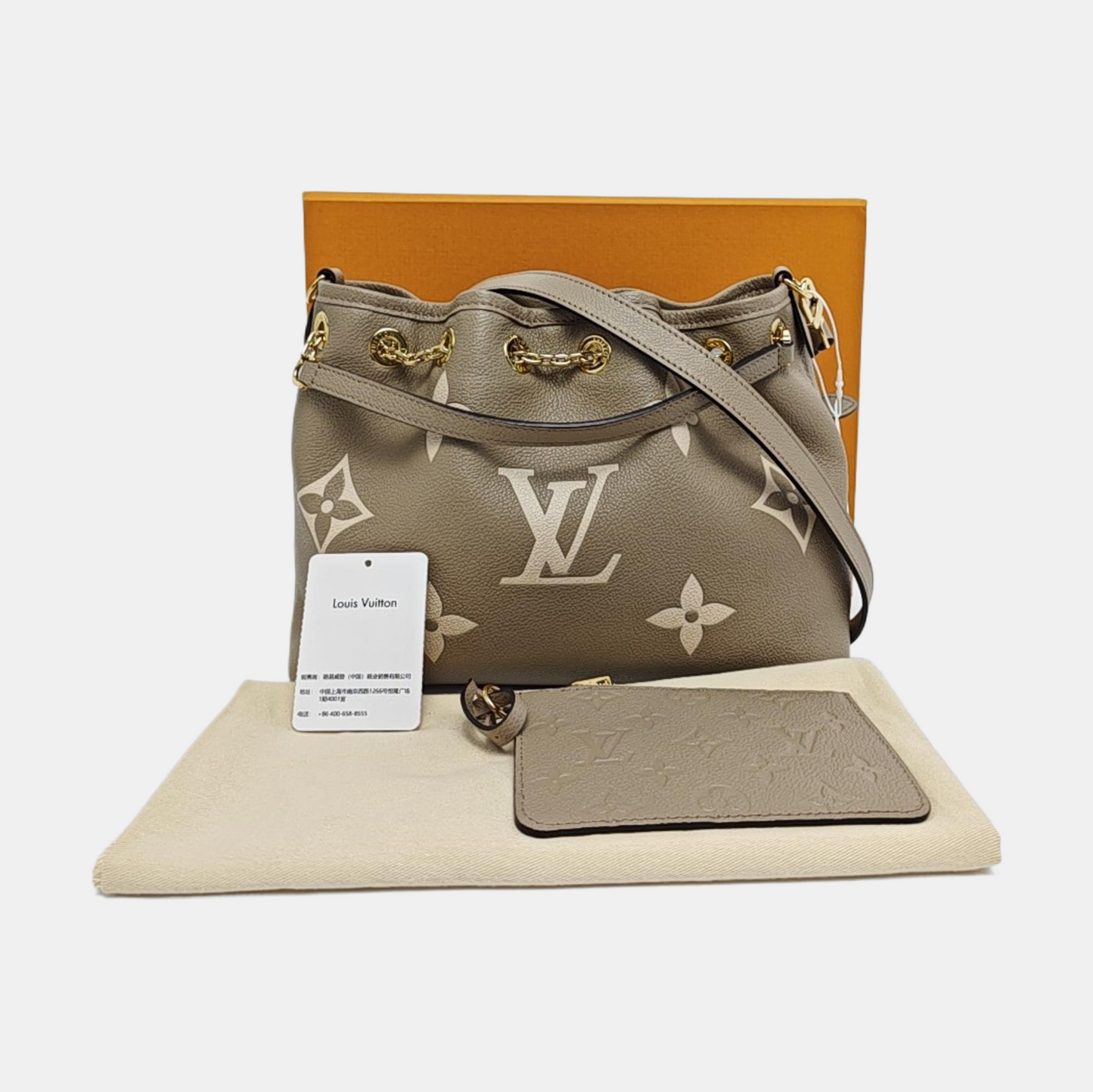 LOUIS VUITTON BUNDLE Elephant Grey Calfskin Monogram Crossbody Bag, Handle Bag, Shoulder Bag with Detachable Strap, Golden Hardware, Pouch Detachable-(SKU)-969173040