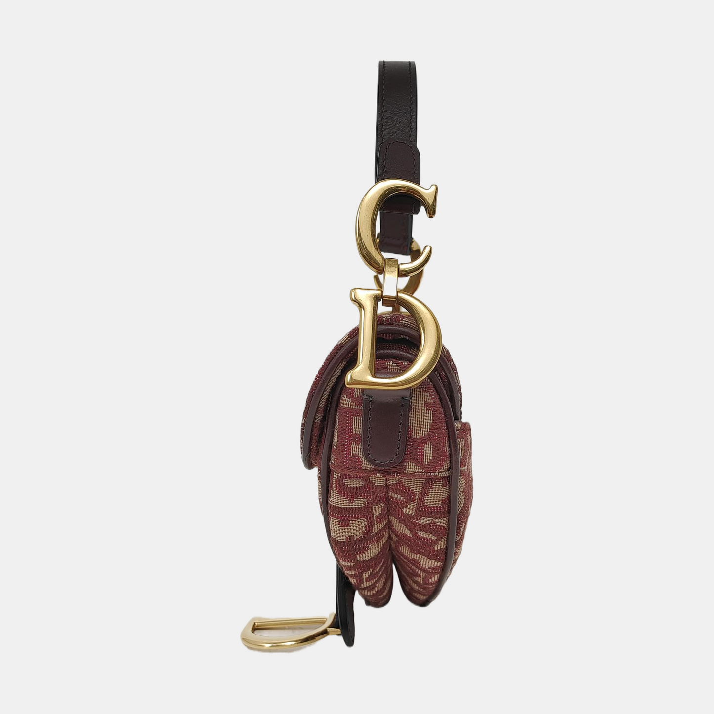 DIOR Saddle Mini Red Canvas Monogram Damier Embossed Saddle Bag, Shoulder Bag, Golden Hardware, Removable Strap-(SKU)-969254795