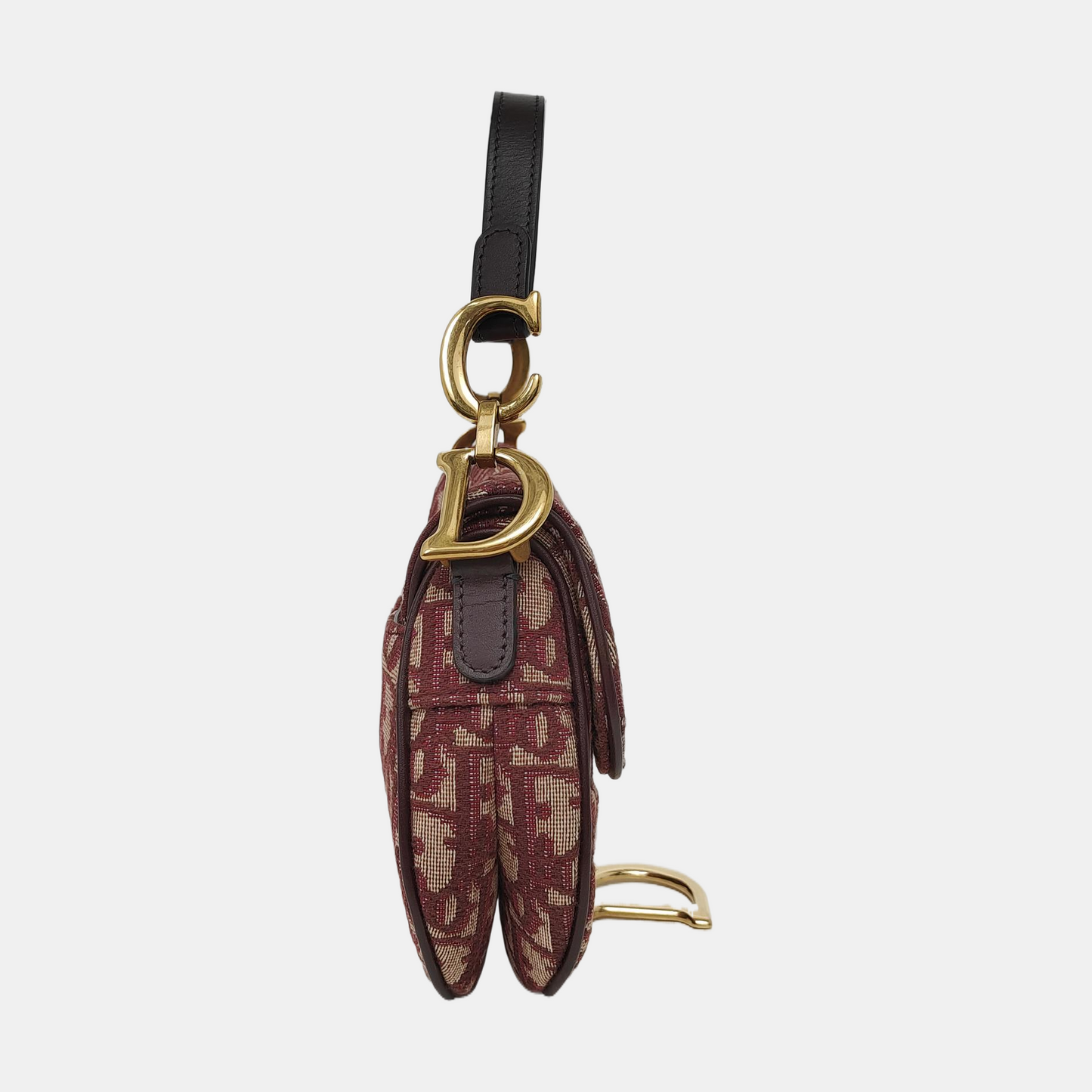 DIOR Saddle Mini Red Canvas Monogram Damier Embossed Saddle Bag, Shoulder Bag, Golden Hardware, Removable Strap-(SKU)-969254795
