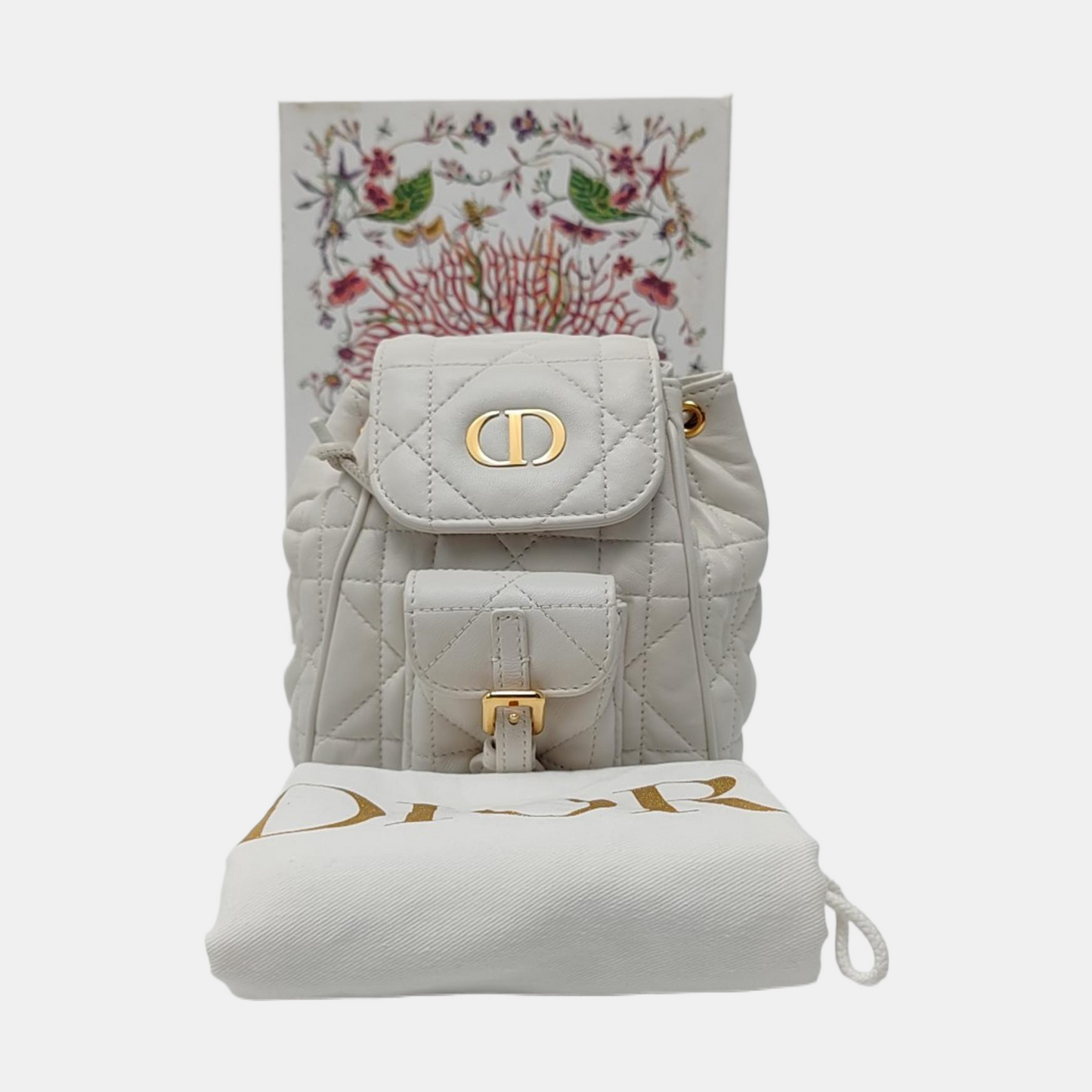 DIOR Dior Caro White Lamb Skin Woven Check Double Shoulder Bag Golden Hardware-(SKU)-969428669
