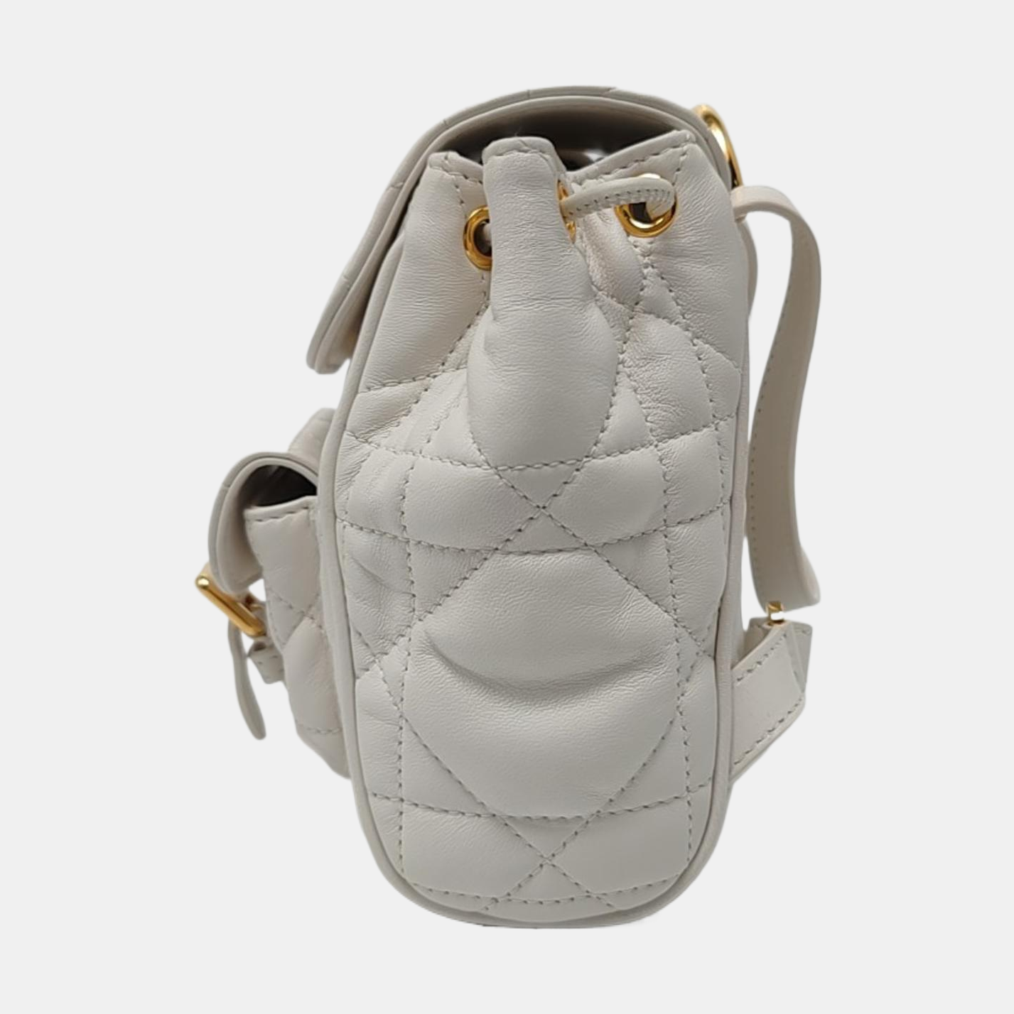 DIOR Dior Caro White Lamb Skin Woven Check Double Shoulder Bag Golden Hardware-(SKU)-969428669