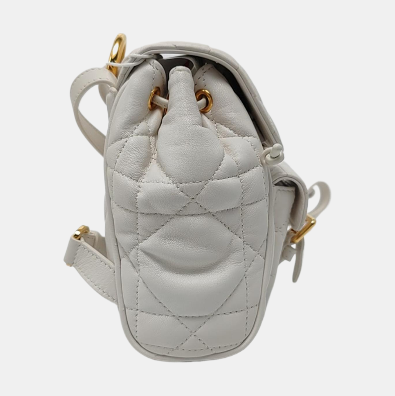 DIOR Dior Caro White Lamb Skin Woven Check Double Shoulder Bag Golden Hardware-(SKU)-969428669