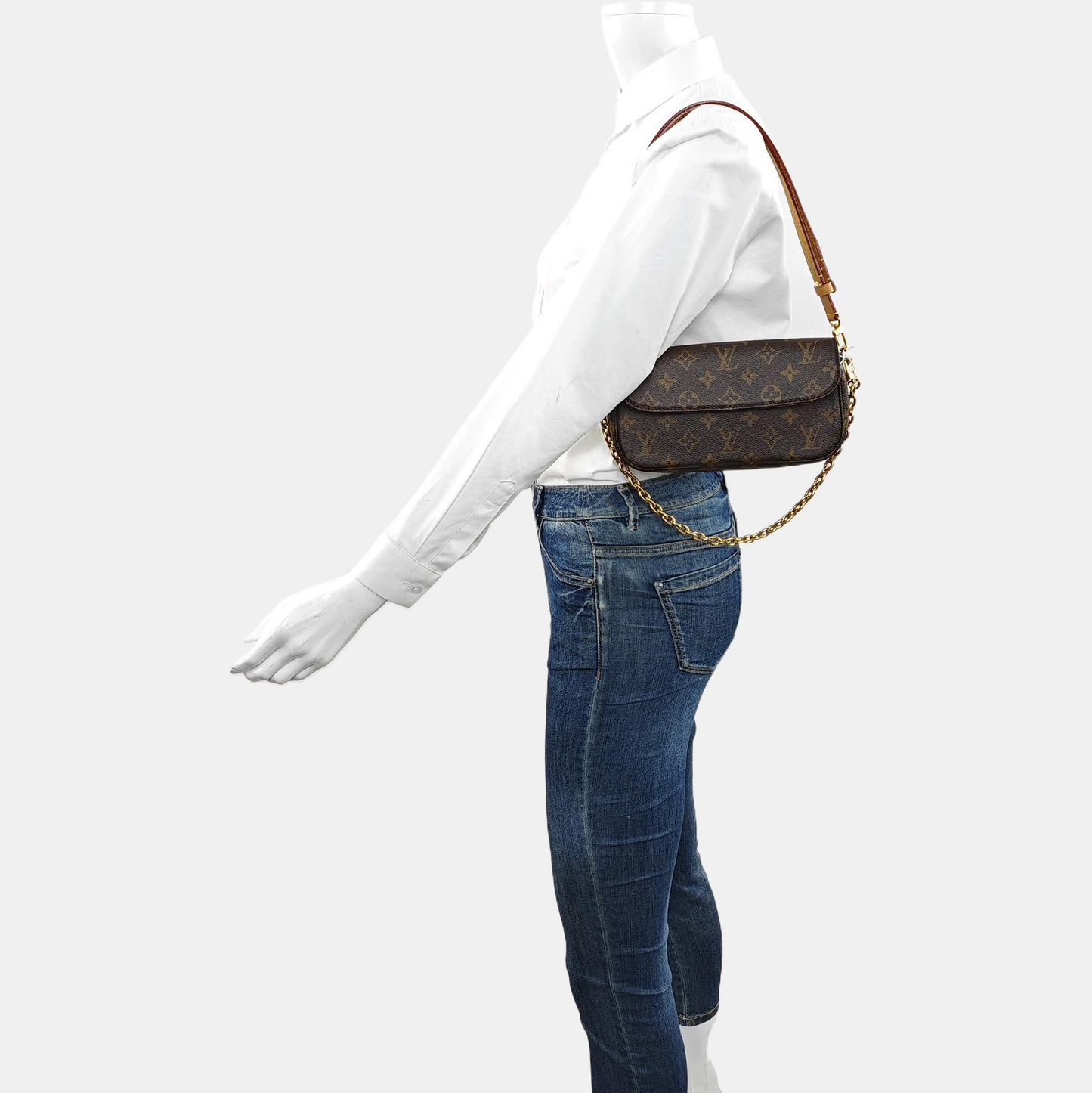 LOUIS VUITTON IVY Brown Coated Canvas Monogram Shoulder Bag Crossbody Bag Handbag 2 Detachable Straps Gold Hardware-(SKU)-969396104