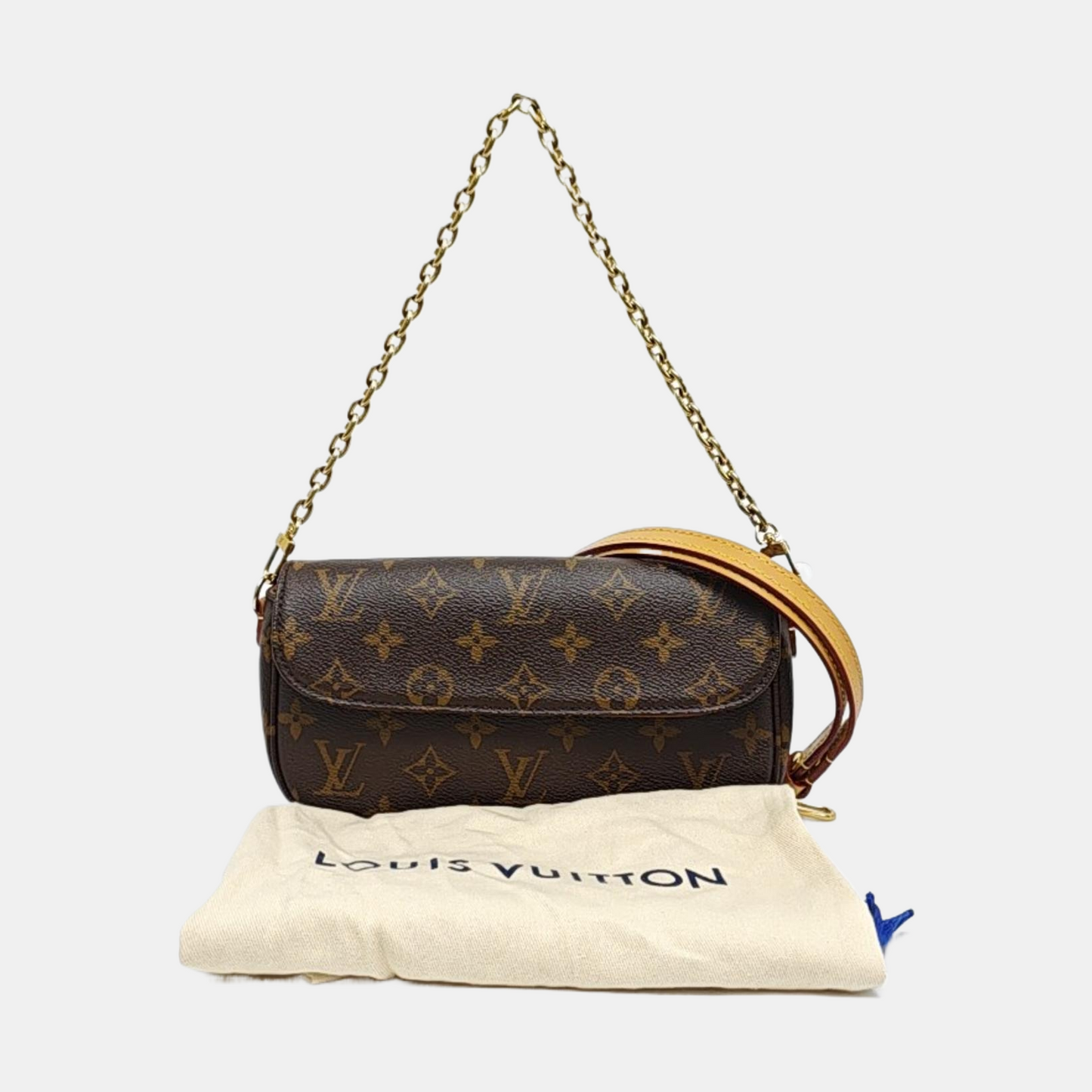 LOUIS VUITTON IVY Brown Coated Canvas Monogram Shoulder Bag Crossbody Bag Handbag 2 Detachable Straps Gold Hardware-(SKU)-969396104
