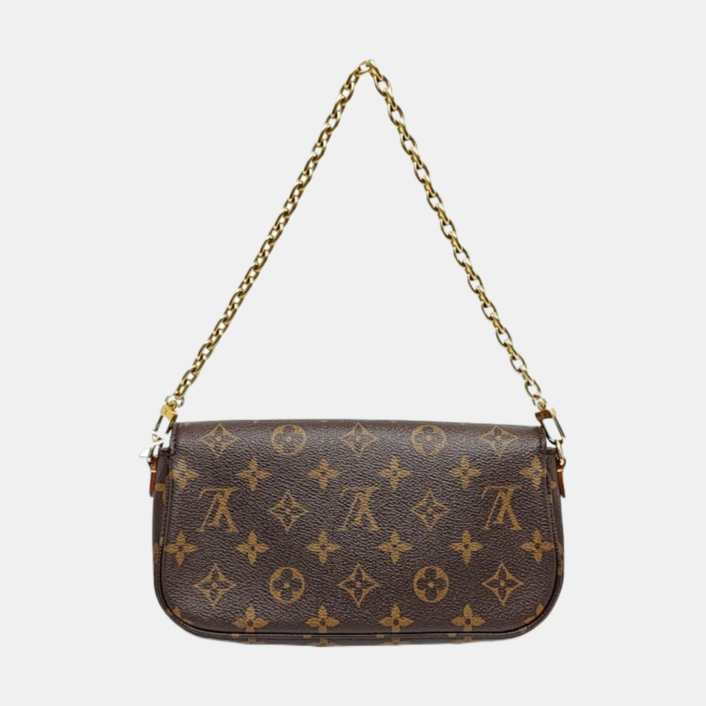 LOUIS VUITTON IVY Brown Coated Canvas Monogram Shoulder Bag Crossbody Bag Handbag 2 Detachable Straps Gold Hardware-(SKU)-969396104
