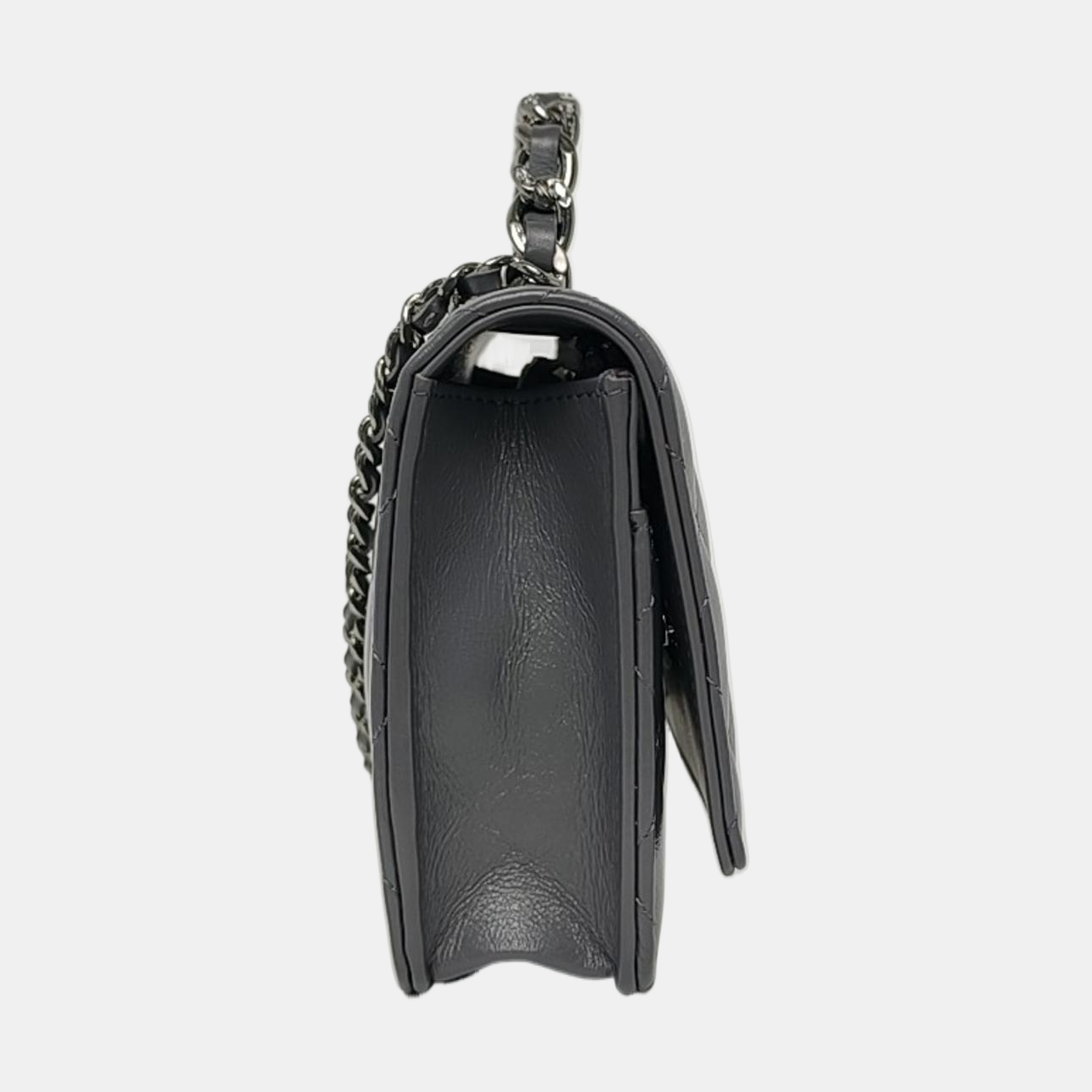 CHANEL WOC Gray Calfskin Quilted Lambskin Shoulder Bag Crossbody Bag Handbag with Silver Hardware-(SKU)-969393212