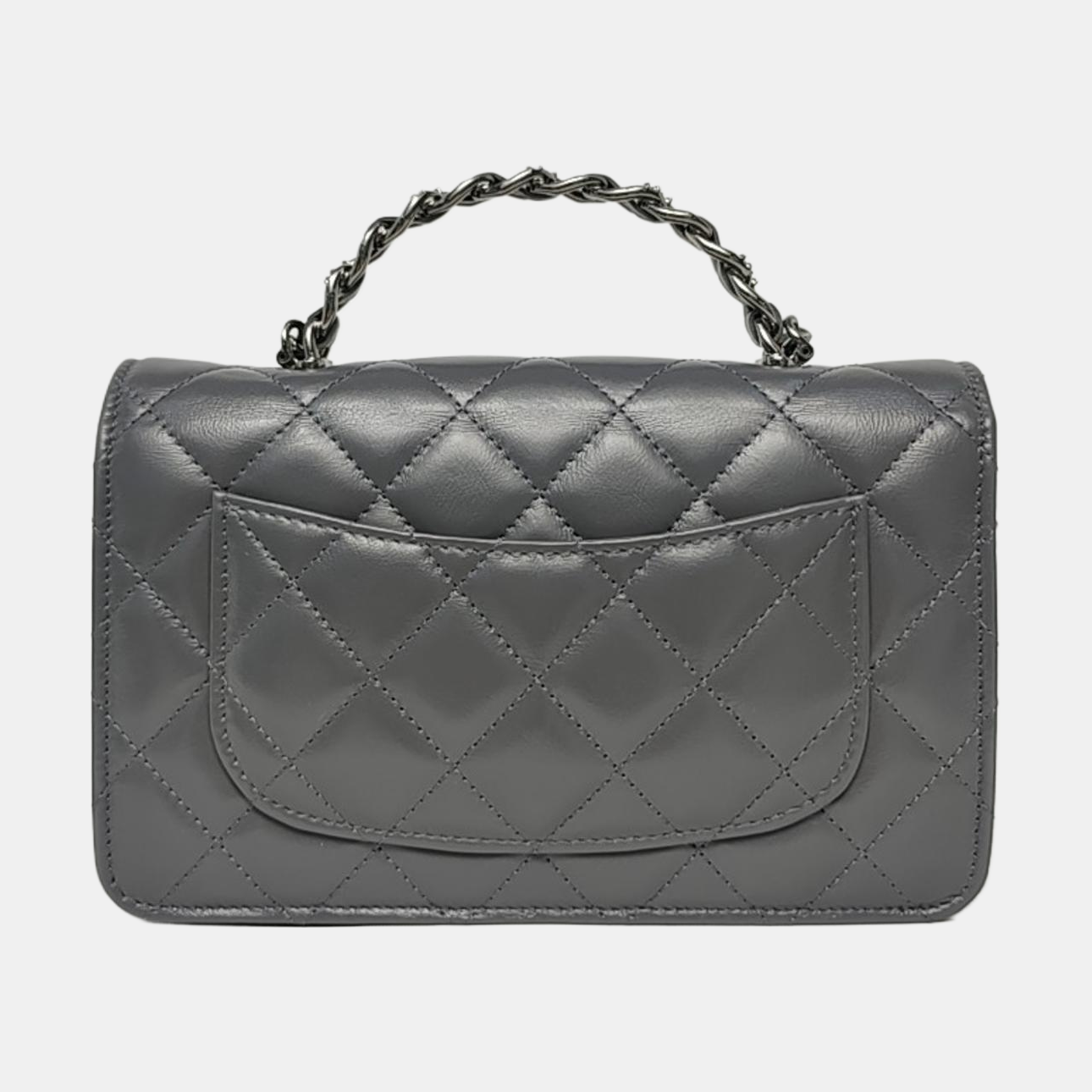 CHANEL WOC Gray Calfskin Quilted Lambskin Shoulder Bag Crossbody Bag Handbag with Silver Hardware-(SKU)-969393212