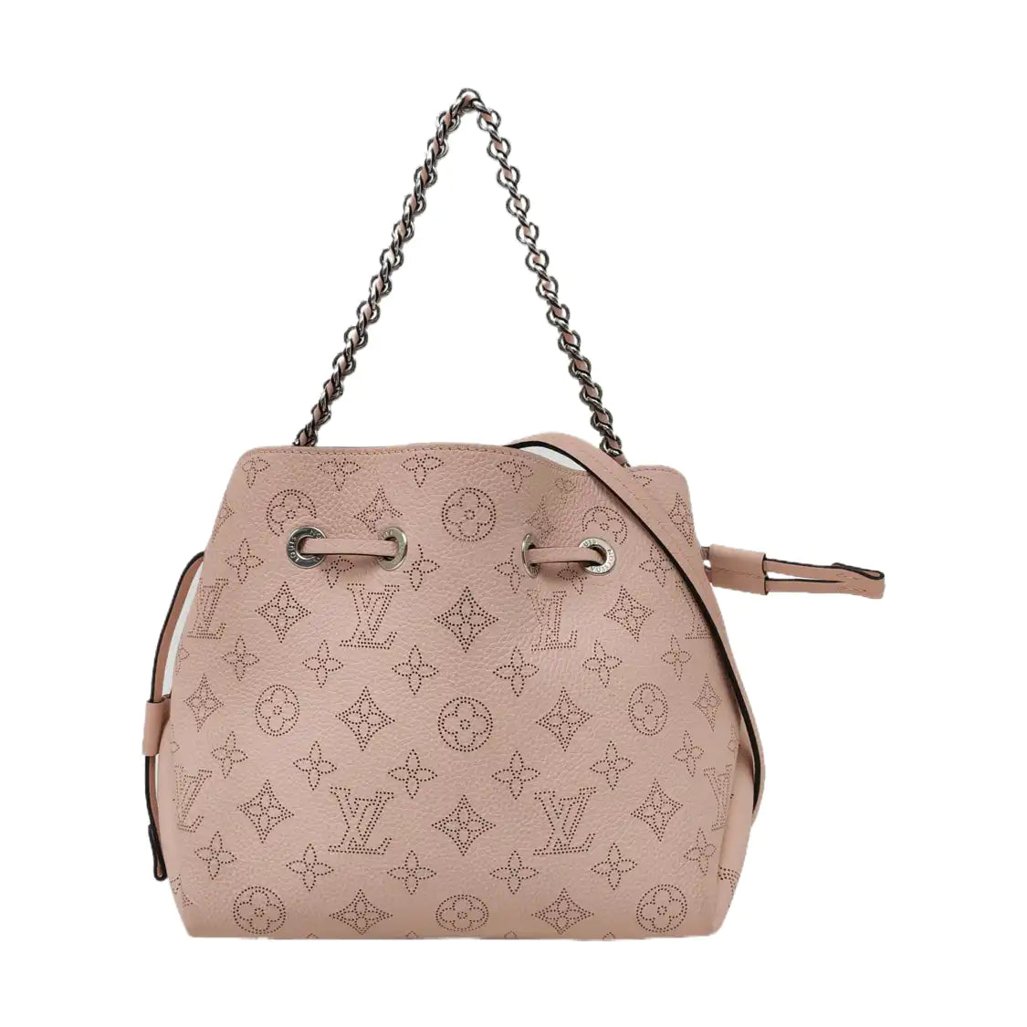 LOUIS VUITTON BELLA Pink Calfskin Monogram Woven Handbag Crossbody Shoulder Bag with Detachable Strap and Silver Hardware, Pockets-(SKU)-969158612