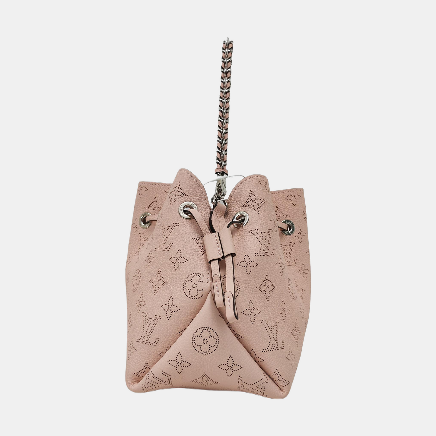 LOUIS VUITTON BELLA Pink Calfskin Monogram Woven Handbag Crossbody Shoulder Bag with Detachable Strap and Silver Hardware, Pockets-(SKU)-969158612