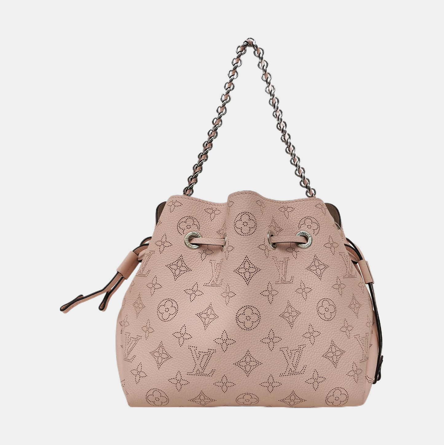 LOUIS VUITTON BELLA Pink Calfskin Monogram Woven Handbag Crossbody Shoulder Bag with Detachable Strap and Silver Hardware, Pockets-(SKU)-969158612