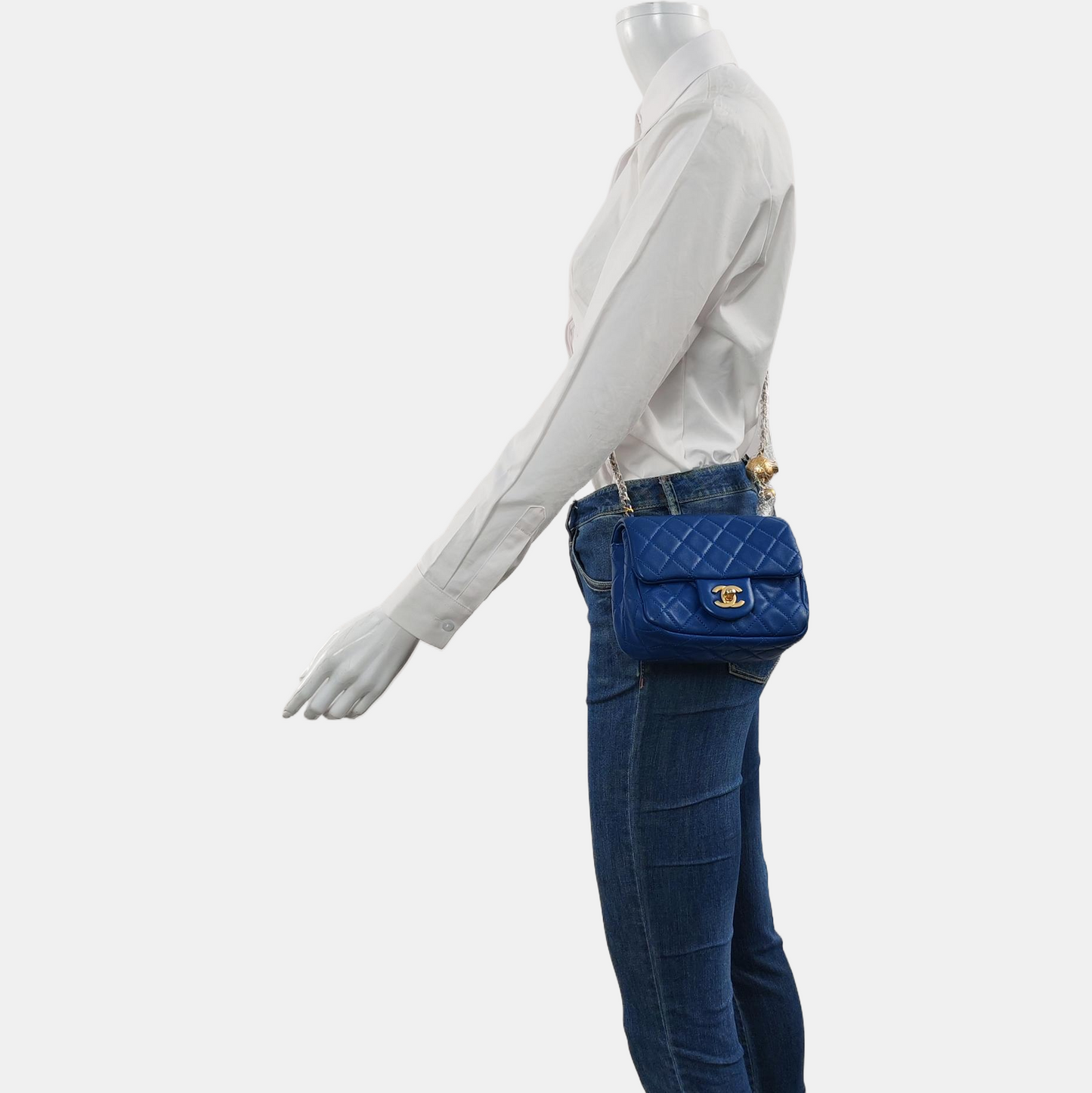 CHANEL CLASSIC FLAP Mini Blue Lamb Leather Grained Quilted Fat Boy Crossbody Bag Single Shoulder Bag with Gold Hardware 30 opening-(SKU)-969459485
