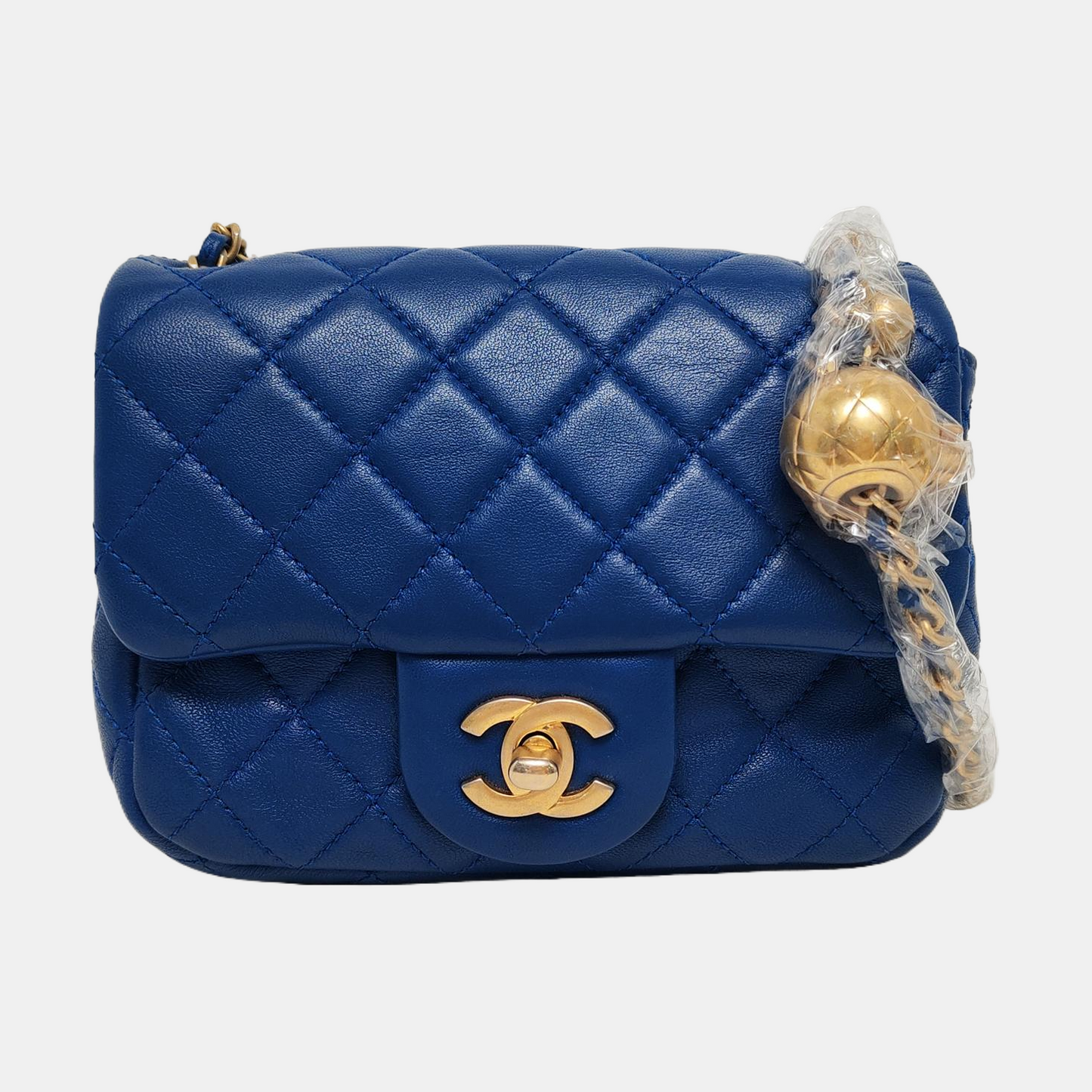 CHANEL CLASSIC FLAP Mini Blue Lamb Leather Grained Quilted Fat Boy Crossbody Bag Single Shoulder Bag with Gold Hardware 30 opening-(SKU)-969459485