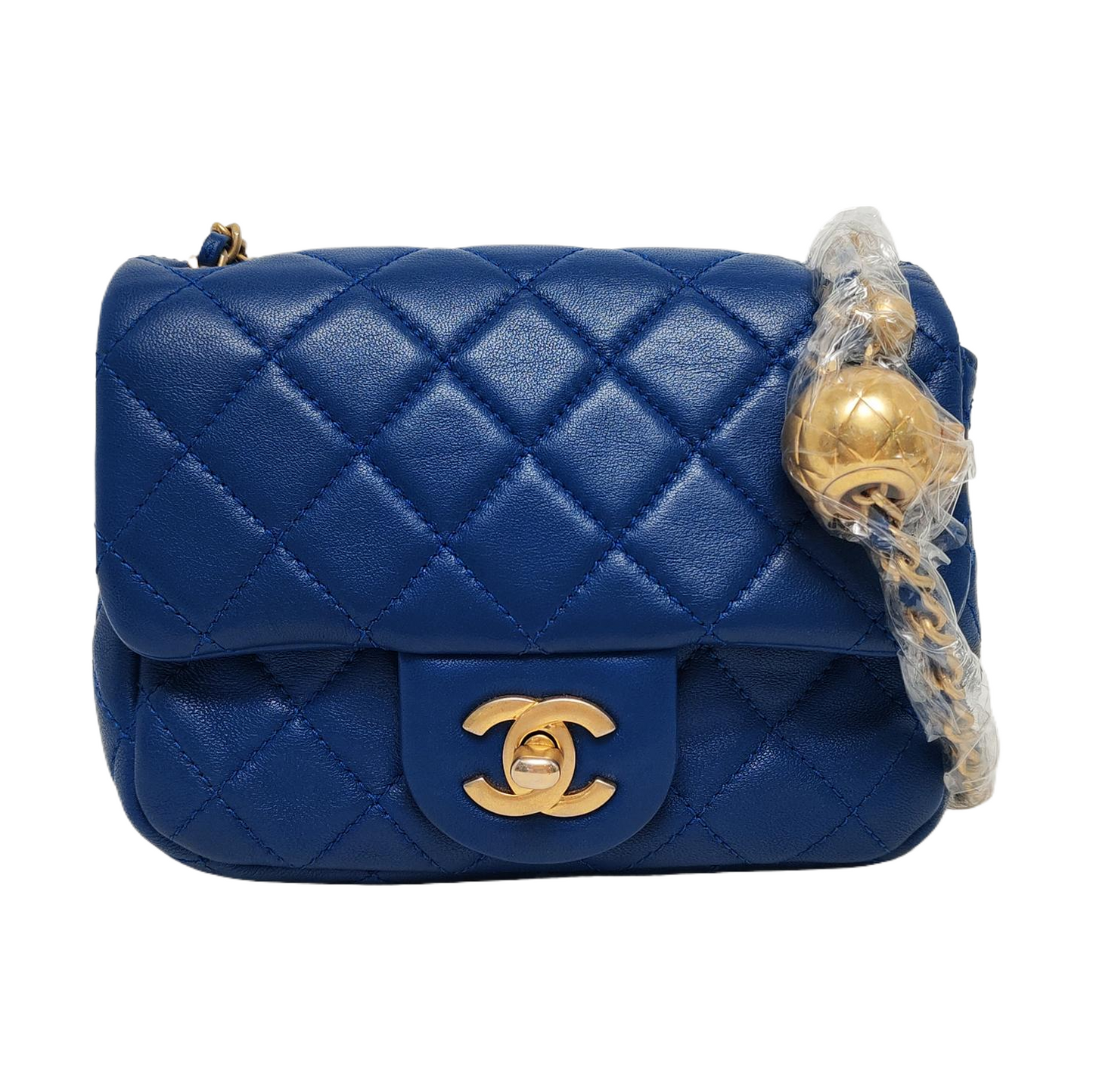 CHANEL CLASSIC FLAP Mini Blue Lamb Leather Grained Quilted Fat Boy Crossbody Bag Single Shoulder Bag with Gold Hardware 30 opening-(SKU)-969459485
