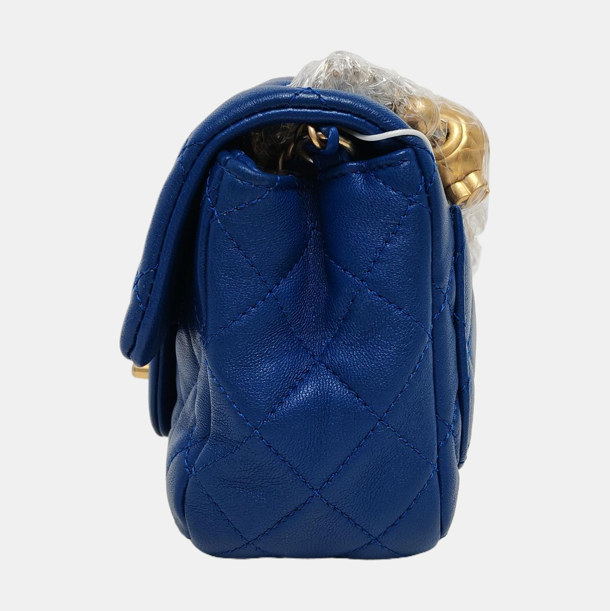 CHANEL CLASSIC FLAP Mini Blue Lamb Leather Grained Quilted Fat Boy Crossbody Bag Single Shoulder Bag with Gold Hardware 30 opening-(SKU)-969459485