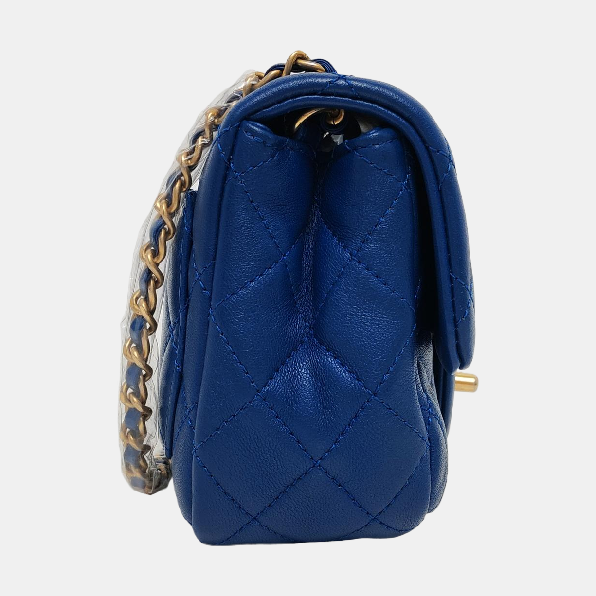 CHANEL CLASSIC FLAP Mini Blue Lamb Leather Grained Quilted Fat Boy Crossbody Bag Single Shoulder Bag with Gold Hardware 30 opening-(SKU)-969459485