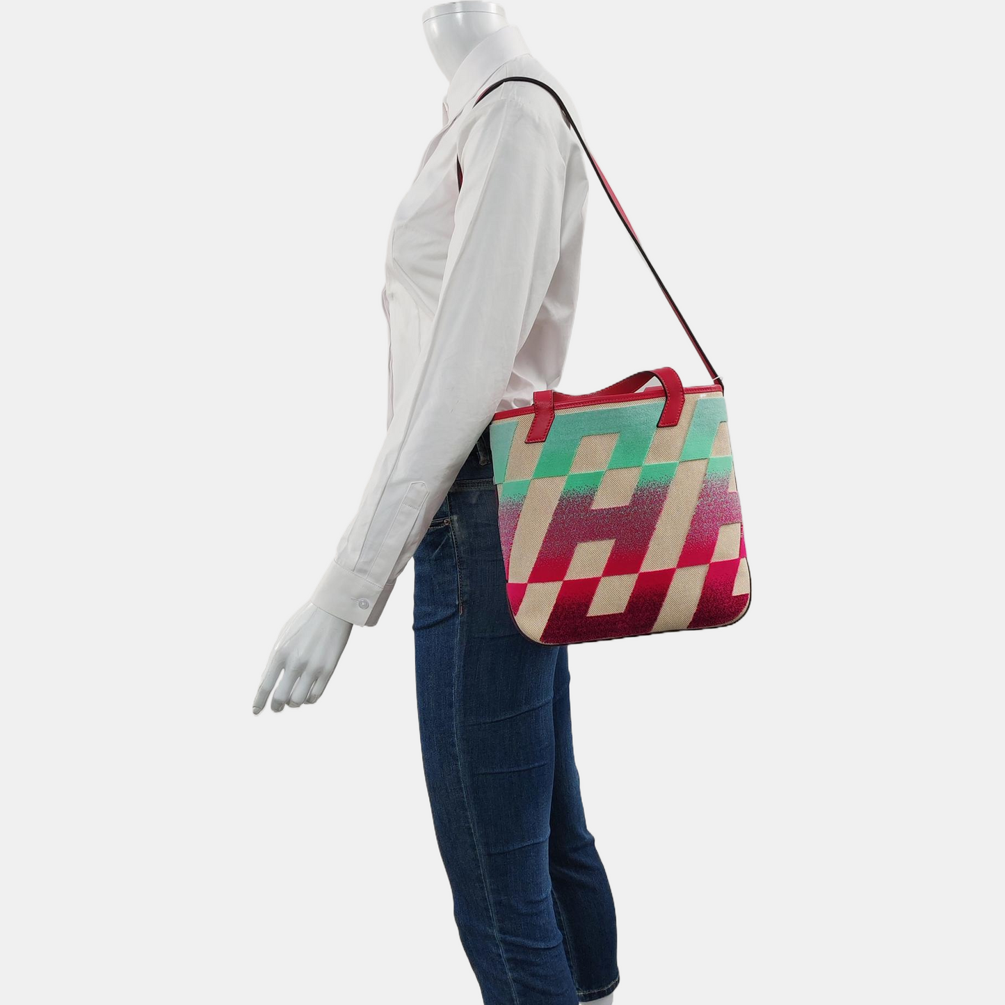 HERMÈS Cabas H En Biais Ivory Canvas Floral Single Shoulder Bag Handbag Z-(SKU)-969093795