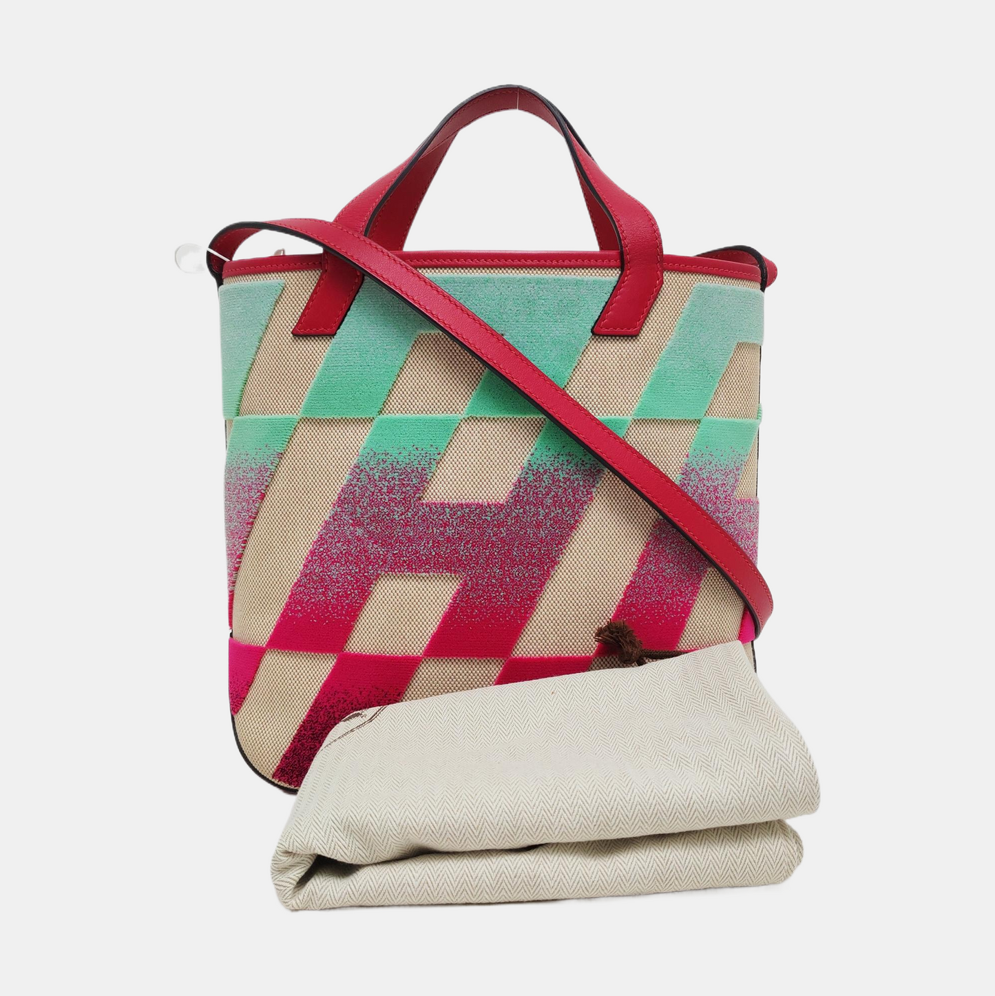 HERMÈS Cabas H En Biais Ivory Canvas Floral Single Shoulder Bag Handbag Z-(SKU)-969093795