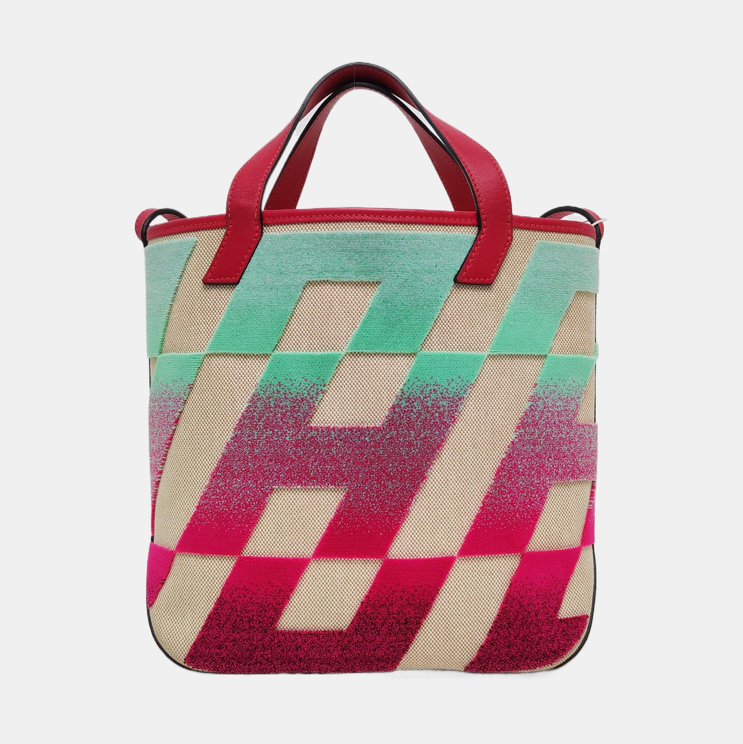 HERMÈS Cabas H En Biais Ivory Canvas Floral Single Shoulder Bag Handbag Z-(SKU)-969093795