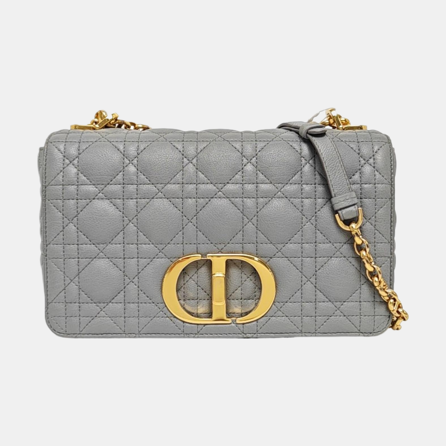 DIOR Dior Caro Medium Gray Calfskin Quilted Crossbody Bag Single Shoulder Bag Gold Hardware Removable Strap-(SKU)-969611212