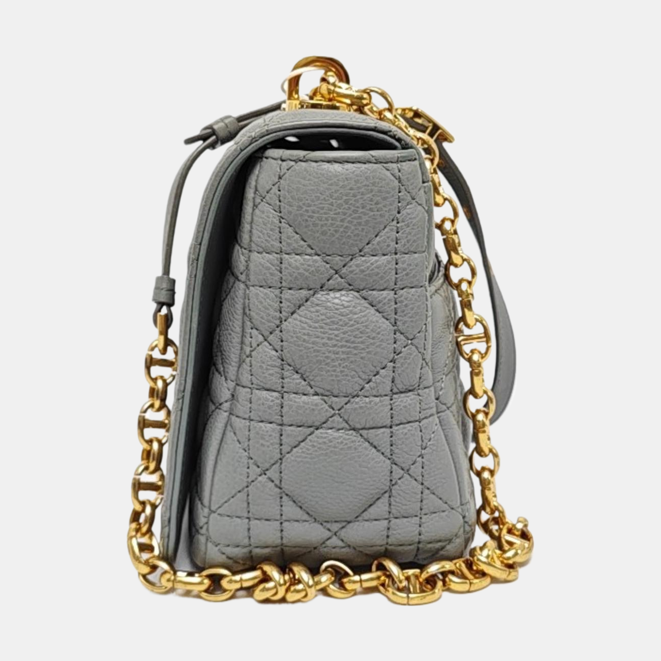 DIOR Dior Caro Medium Gray Calfskin Quilted Crossbody Bag Single Shoulder Bag Gold Hardware Removable Strap-(SKU)-969611212