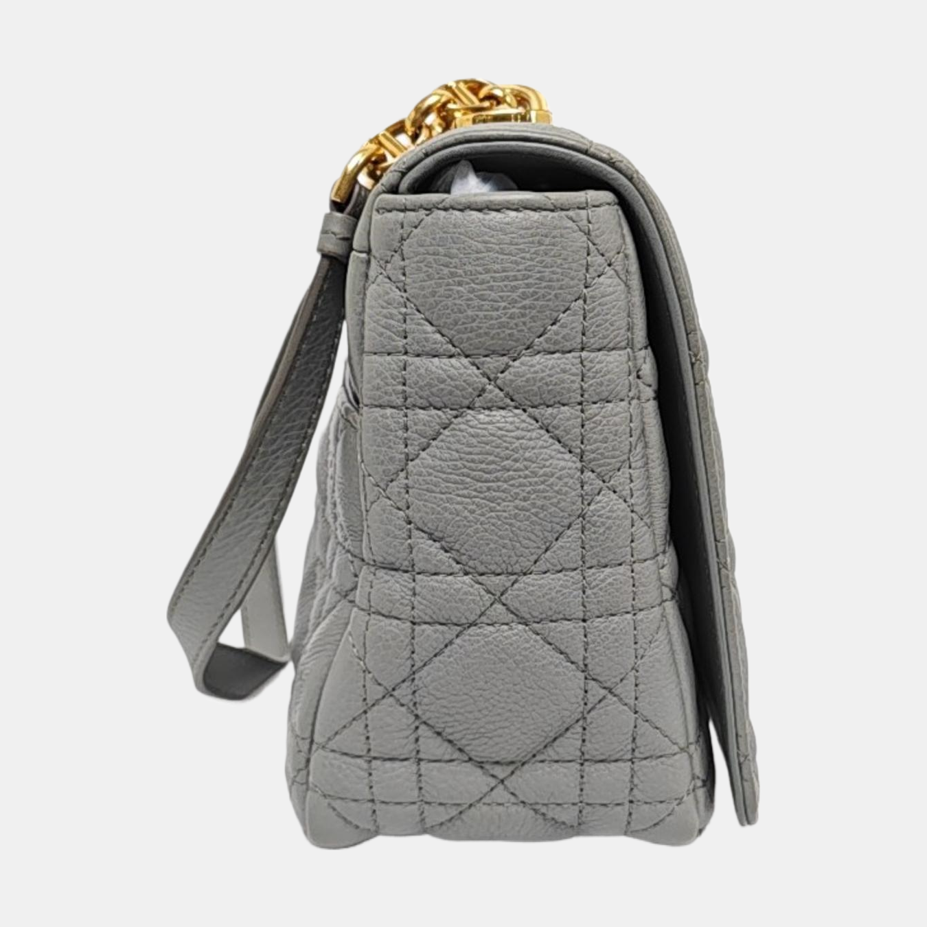 DIOR Dior Caro Medium Gray Calfskin Quilted Crossbody Bag Single Shoulder Bag Gold Hardware Removable Strap-(SKU)-969611212